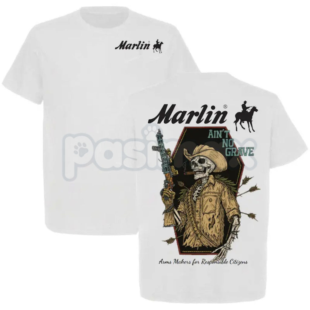 Pasimax Marlin "Ain't No Grave" Cowboy T-Shirt - Spiritual Western Graphic Tee, Rugged Inspirational Apparel, Classic Rifle &