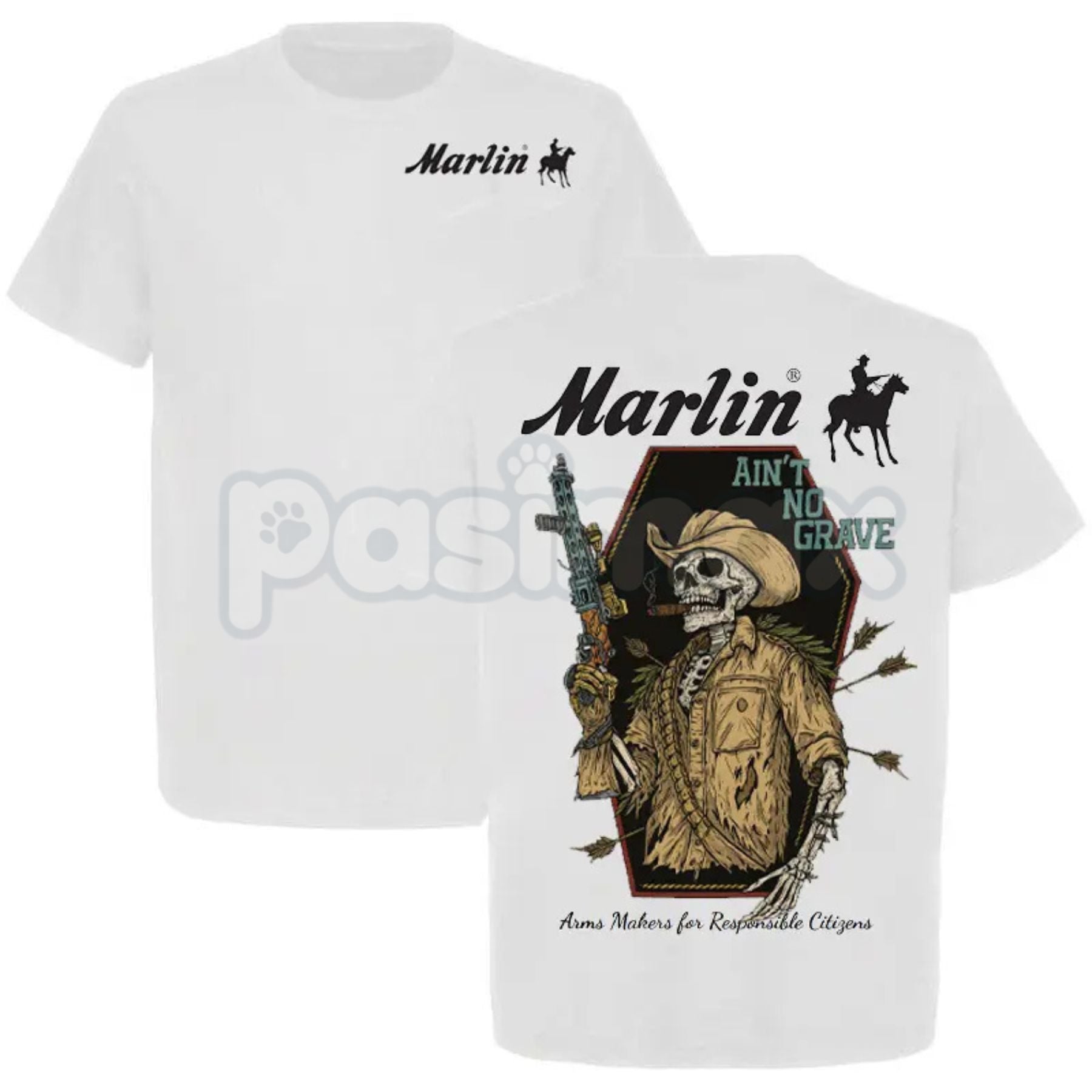 Pasimax Marlin "Ain't No Grave" Cowboy T-Shirt - Spiritual Western Graphic Tee, Rugged Inspirational Apparel, Classic Rifle &