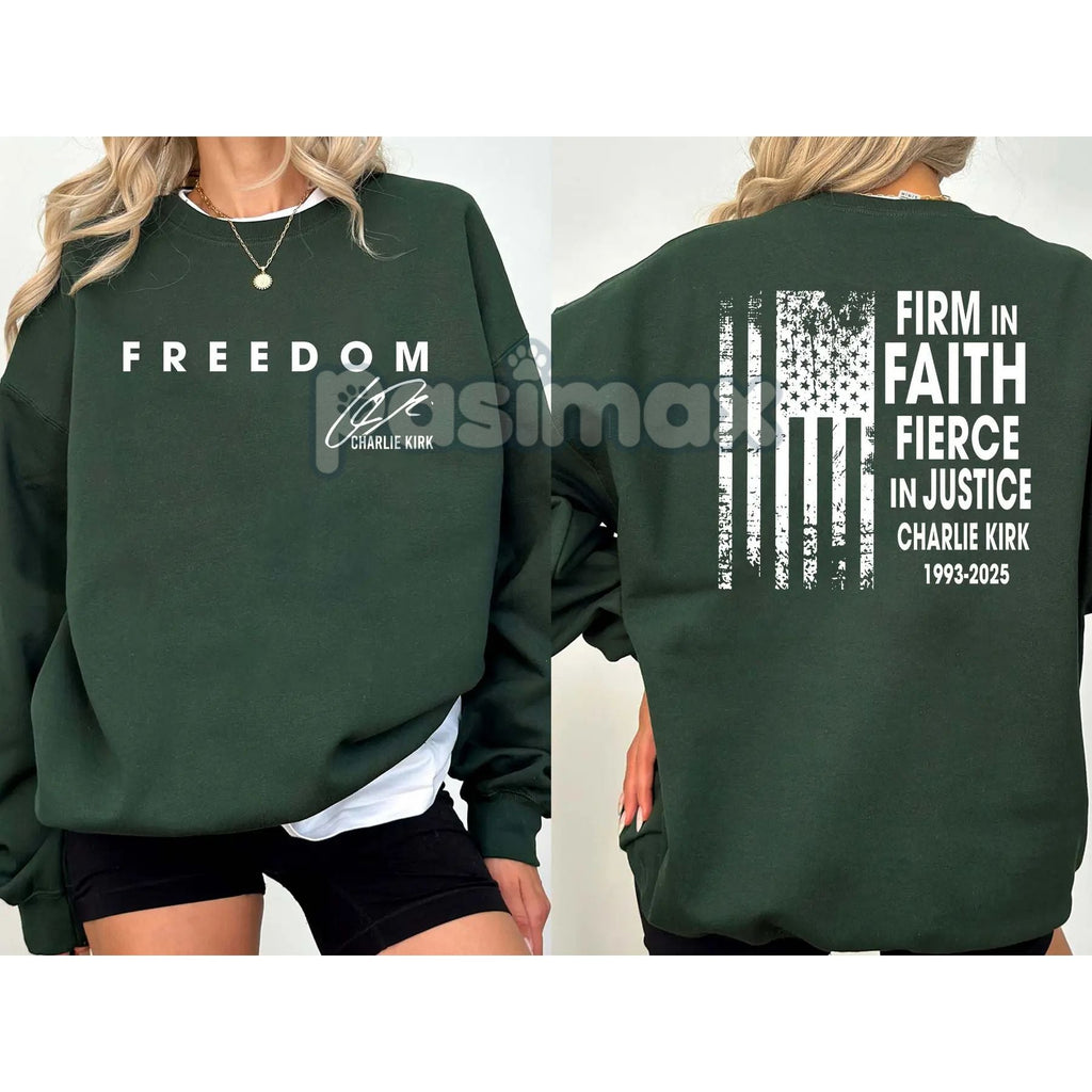Pasimax Firm in Faith Fierce in Justice Sweatshirt — detail close-up