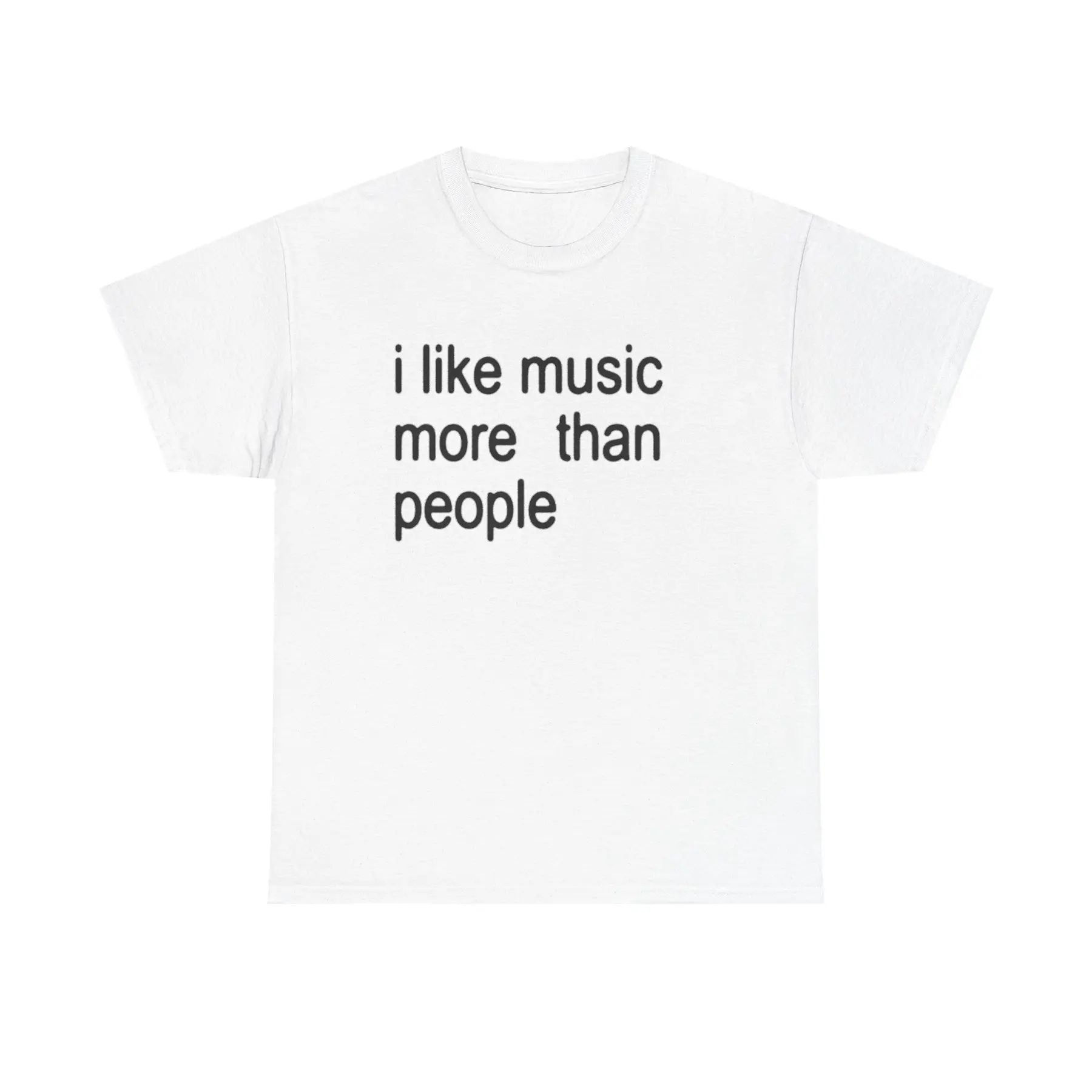 Pasimax "I Like Music More Than People" T-Shirt - Funny Music Lover & Introvert Apparel, Sarcastic Humor Tee — detail close-u