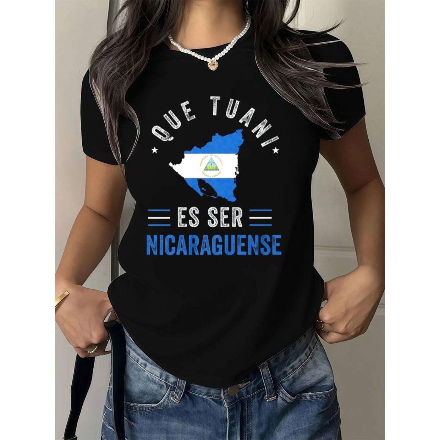 Pasimax Stylish Heritage Nicaragua Flag T-Shirt — detail close-up