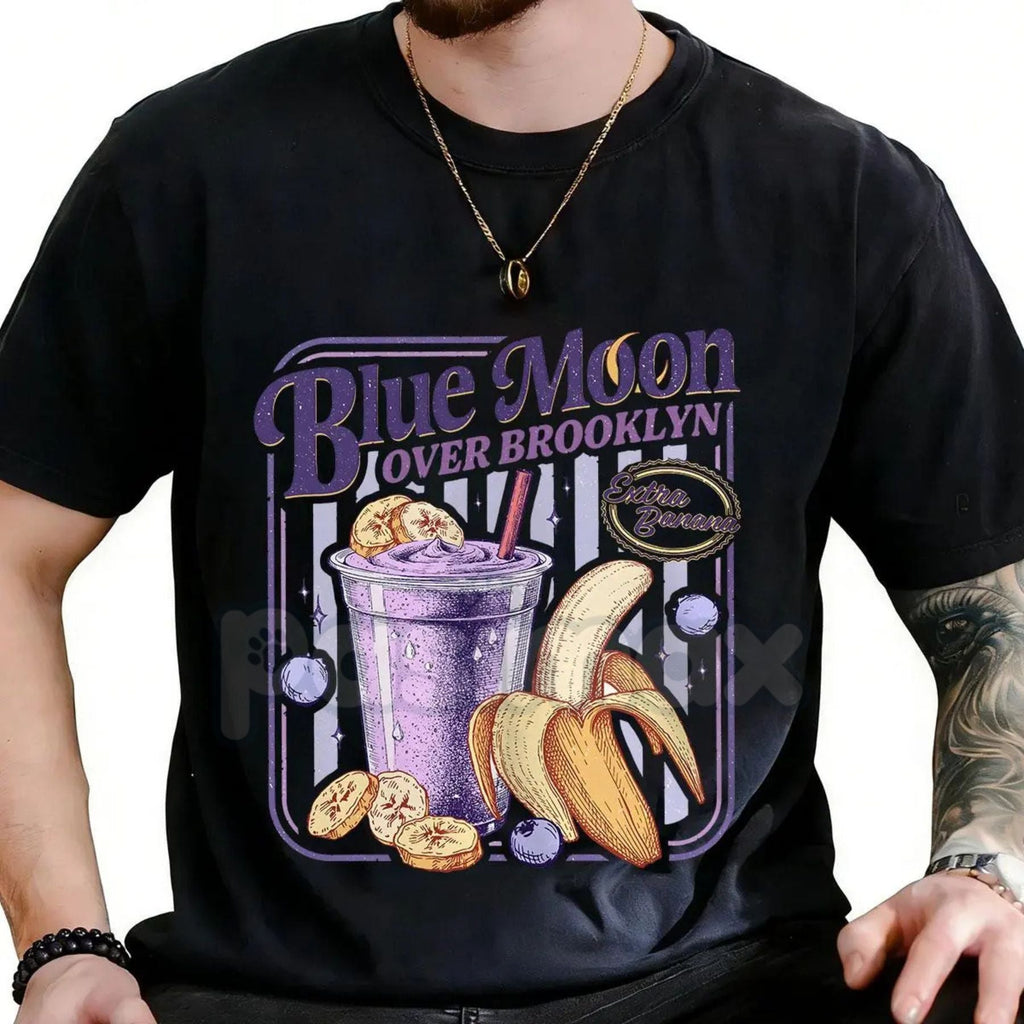 Pasimax Parody Blue Moon Over Brooklyn T-Shirt - Extra Banana Smoothie Graphic Tee, Heated Rivalry Fan Merch, Shane and Ilya 