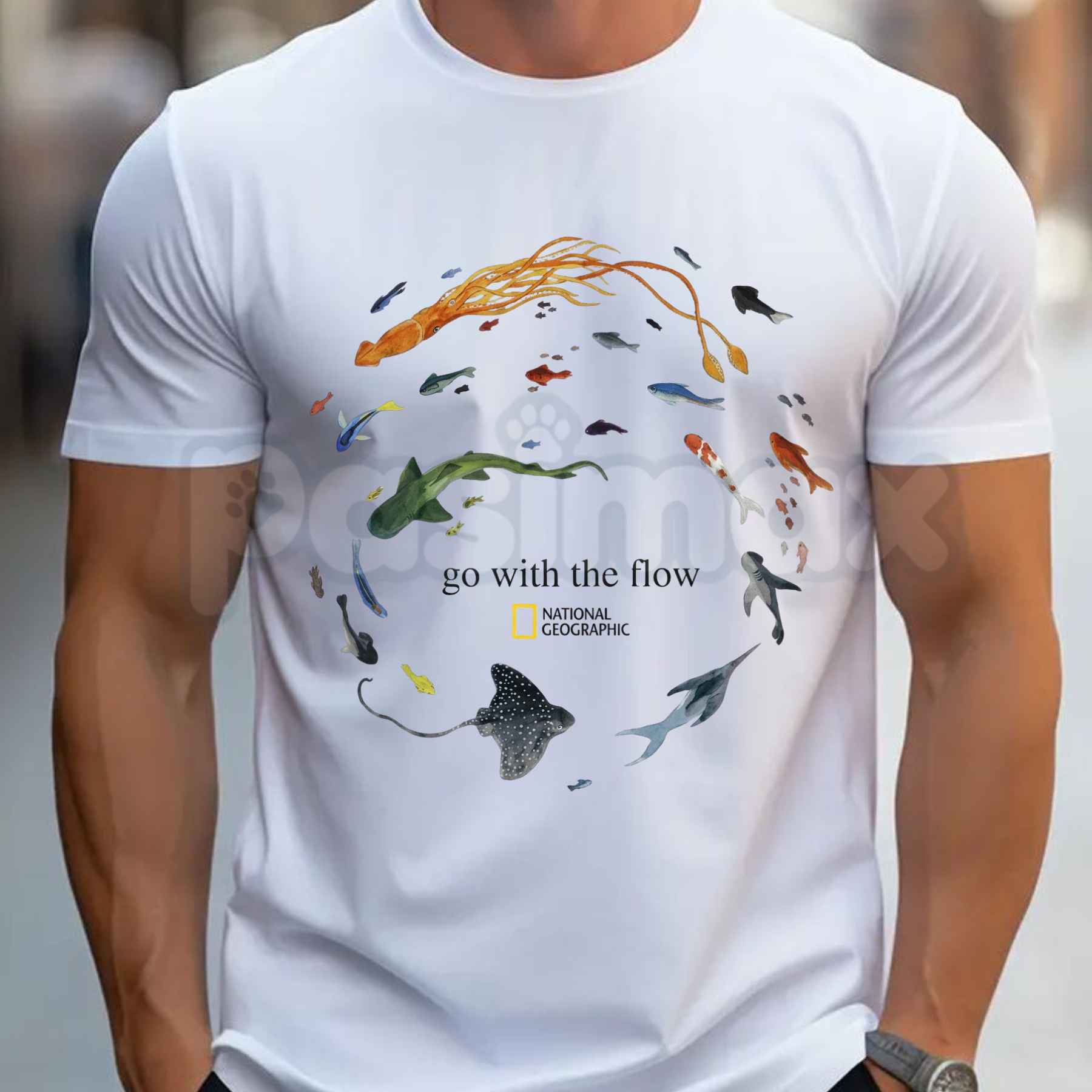 Marine Animals Go With The Flow T-Shirt – Ocean Sea Life Graphic Tee, Cute Sea Turtle & Whale Gift Shirt for Men & Women