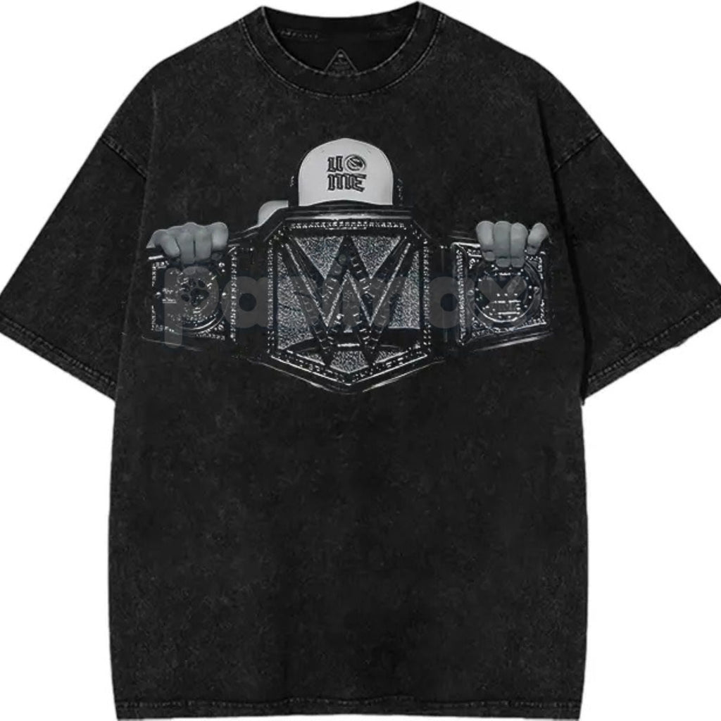 Pasimax John Cena "The Last Real Champ" T-Shirt – Vintage Washed Oversized Cotton Graphic Tee, WWE Retro — detail close-up