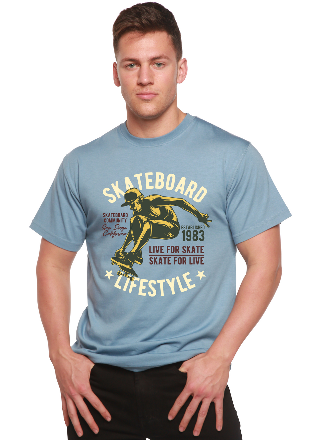 Spun Bamboo Skateboard Lifestyle Men's Bamboo Viscose/Organic Cotton Short Sleeve Graphic T-Shirt — side view