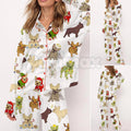 Pasimax Christmas French Bulldog Satin Pajama Set for Women - Comfy Silky Sleepwear & Loungewear PJs — detail close-up