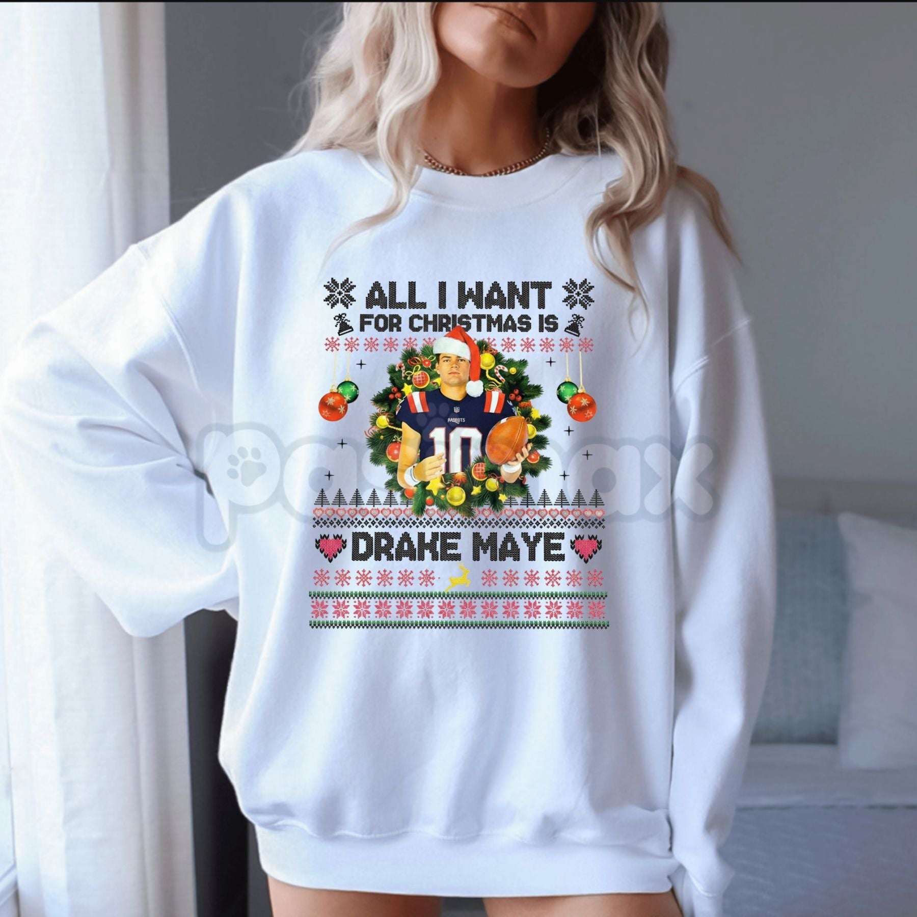 Pasimax All I Want For Christmas Is Drake Maye Sweatshirt | UNC QB Football Fan Jumper | NFL Draft Prospect Holiday Crewneck 