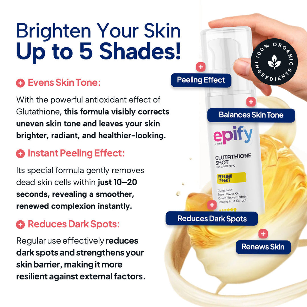 Epify Glutathione Shot, Exfoliating Treatment for Face and Body, Deep Skin Renewal with Glutathione &amp; Arbutin, 2.54 Fl Oz