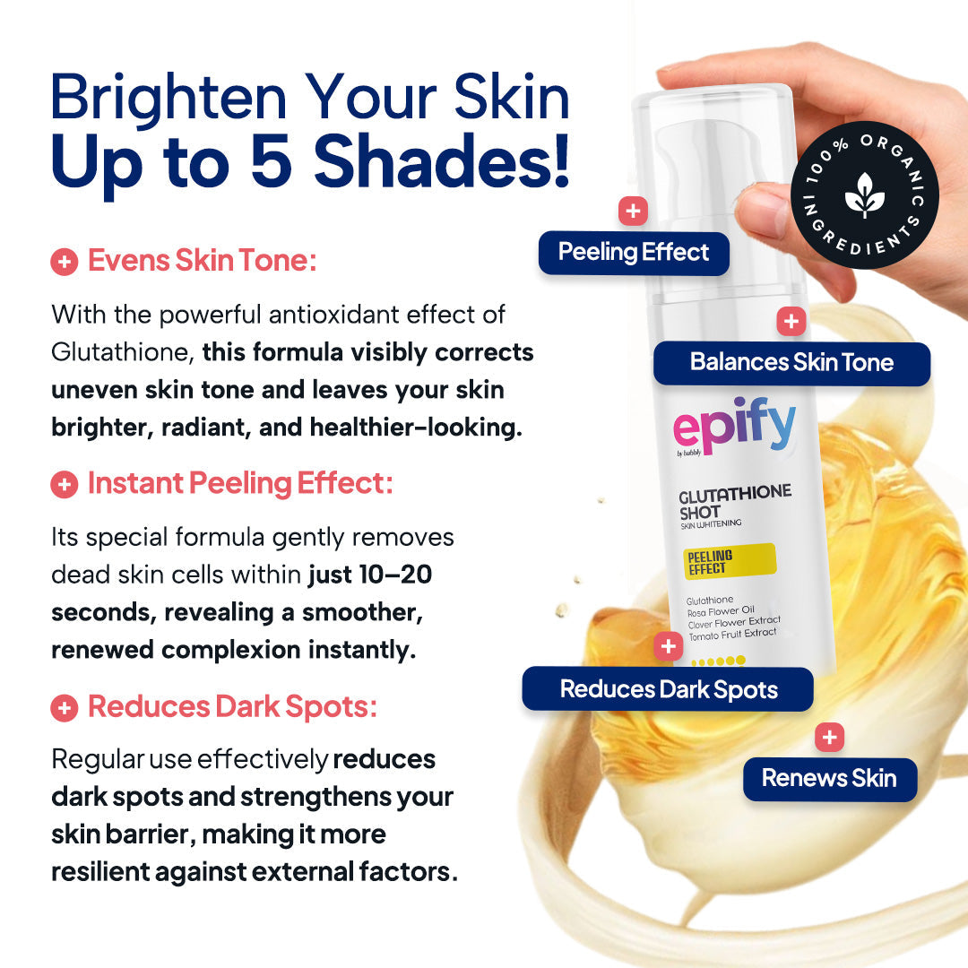 Epify Glutathione Shot, Exfoliating Treatment for Face and Body, Deep Skin Renewal with Glutathione &amp; Arbutin, 2.54 Fl Oz