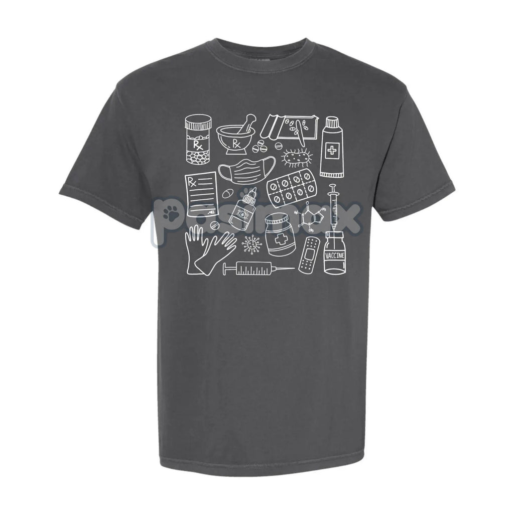 Pasimax Pharmacy Doodle T-Shirt — detail close-up