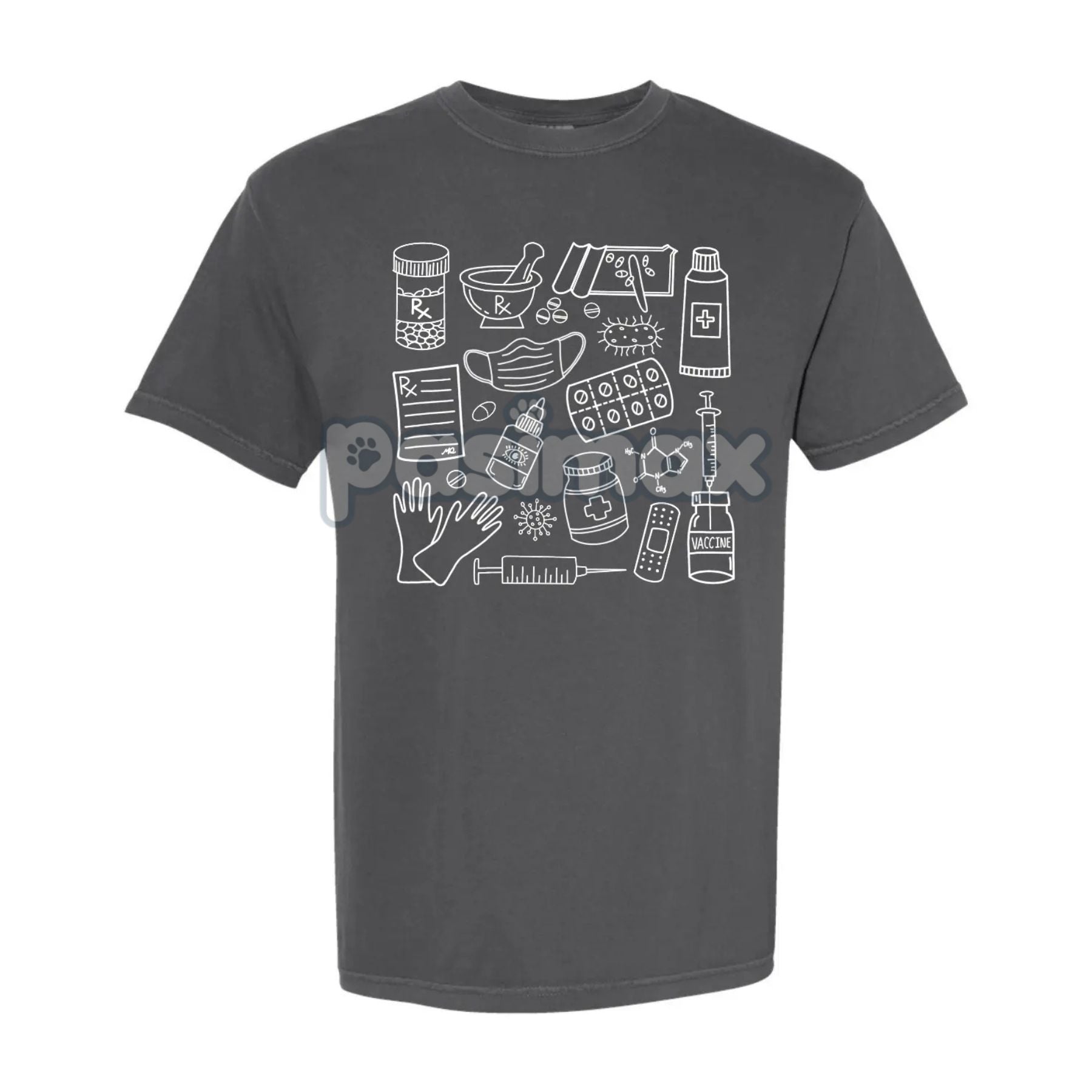 Pasimax Pharmacy Doodle T-Shirt — detail close-up