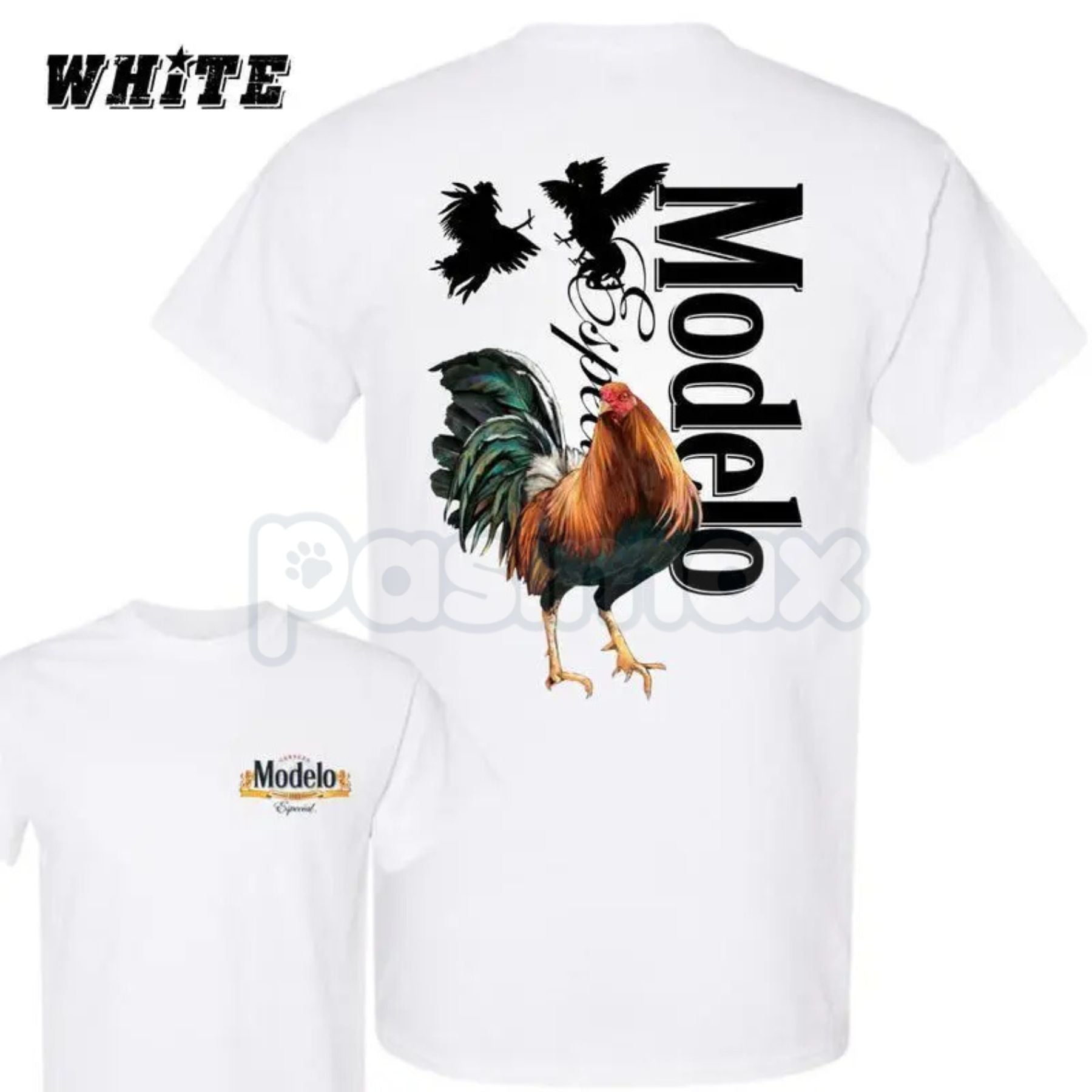 Pasimax Vintage Style Modelo Rooster T-Shirt - Iconic Mexican Cockfight Graphic, Bold Beer Culture Apparel, Retro Dynamic Men