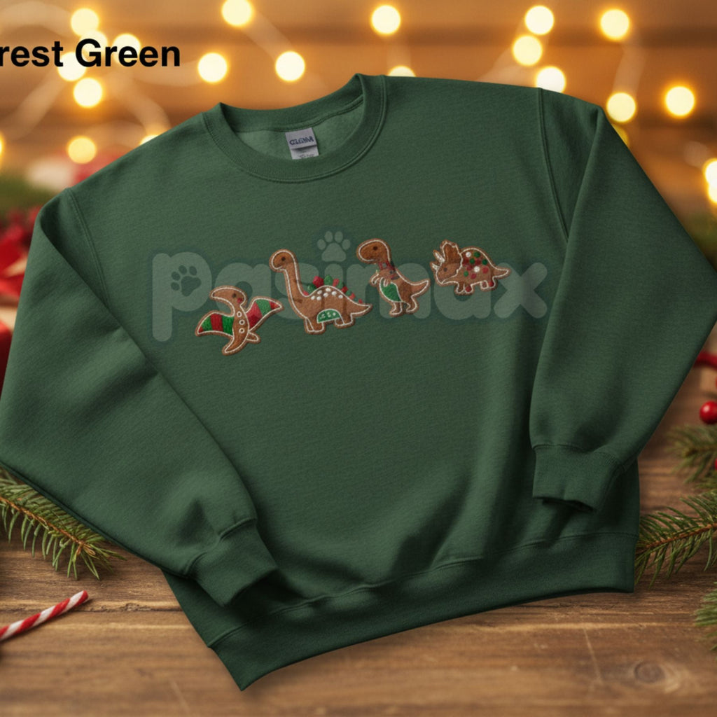 Pasimax Gingerbread Dinosaur Christmas Embroidered Sweatshirt – Funny Holiday Crewneck — lifestyle context