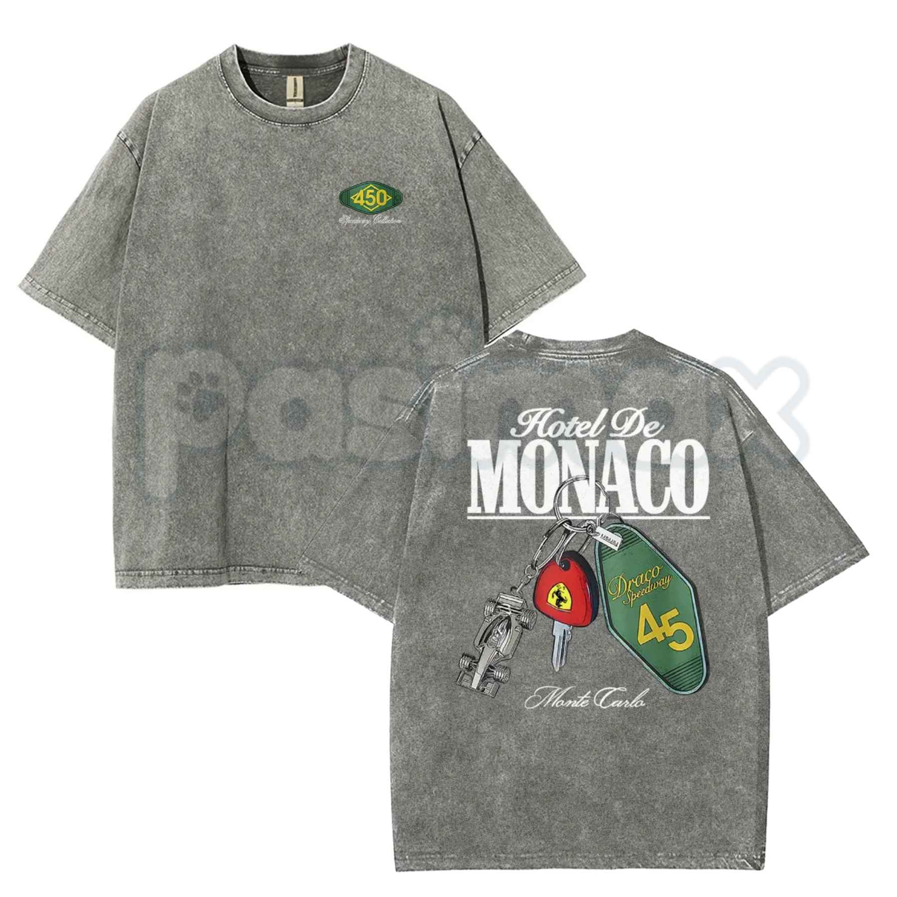 Hotel De Monaco Racing Poster T-Shirt – 90s Retro Grand Prix Graphic Tee, Vintage Washed Lightweight Cotton Motorsport Streetwear Top