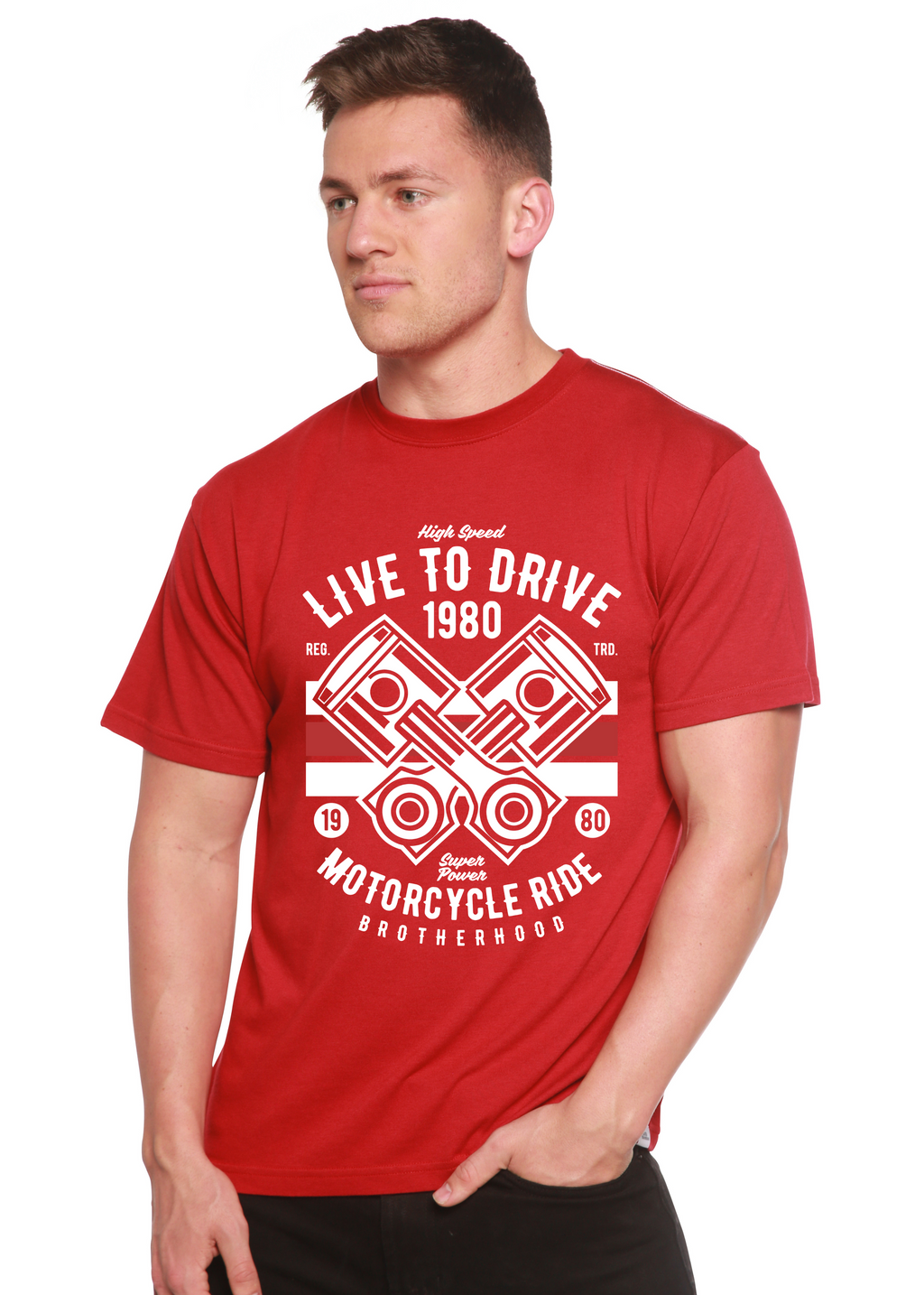 Spun Bamboo Live To Ride 1980 Men's Bamboo Viscose/Organic Cotton Short Sleeve Graphic T-Shirt — side view