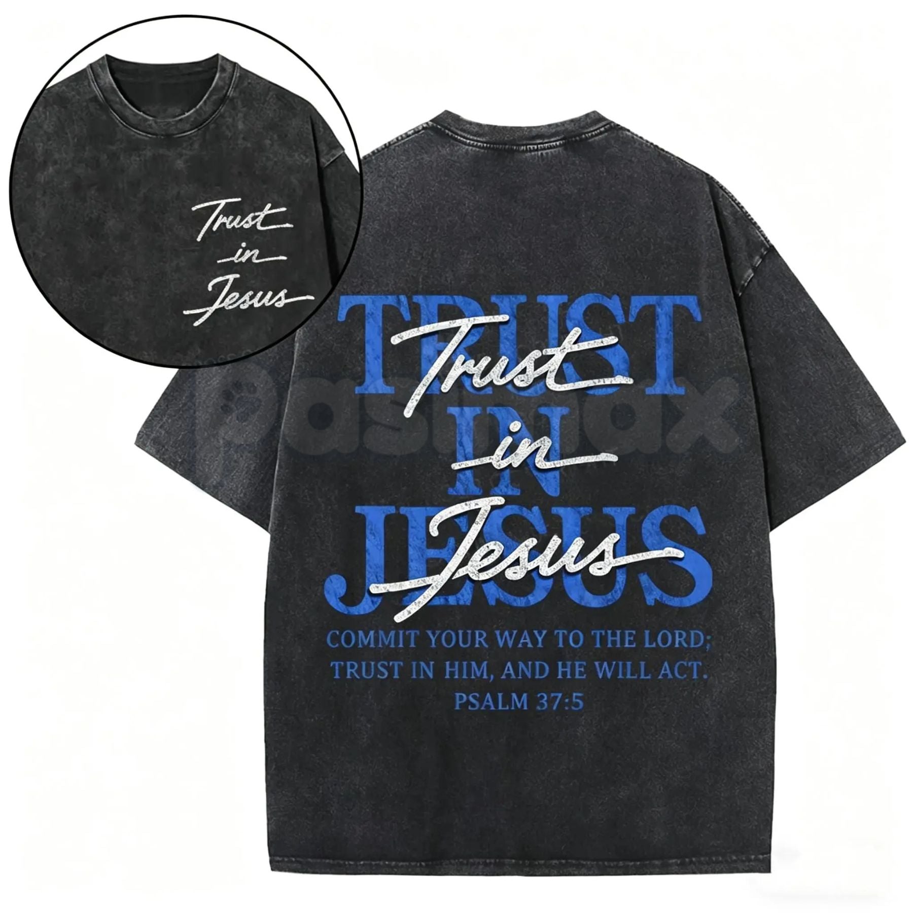 Trust in Jesus T-Shirt – Psalm 37:5 Bible Verse Christian Graphic Tee, Oversized Vintage Washed Lightweight Cotton Faith Shirt