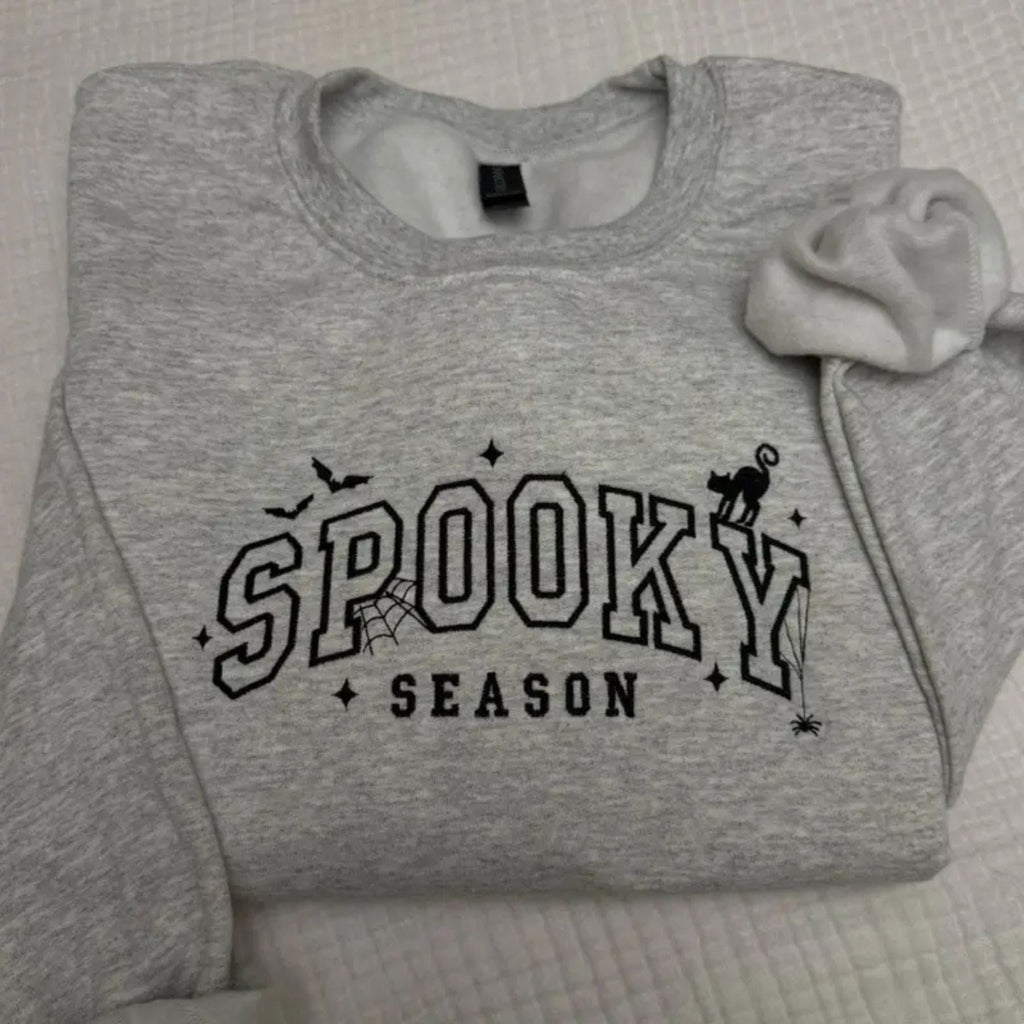 Pasimax Spooky Season Halloween Cat Bats Spiderweb Embroidered Spooky Season — detail close-up