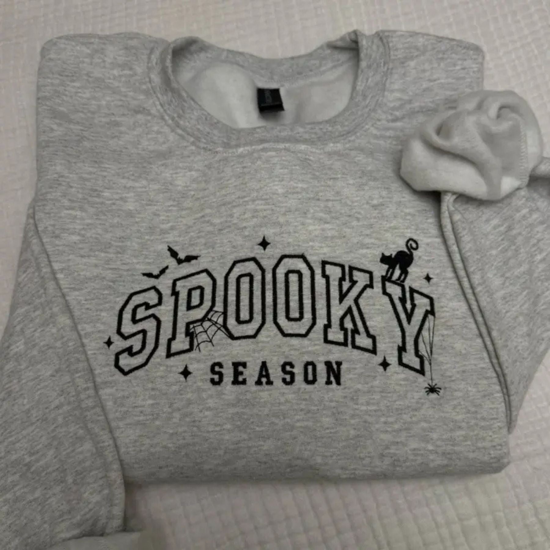 Pasimax Spooky Season Halloween Cat Bats Spiderweb Embroidered Spooky Season — detail close-up