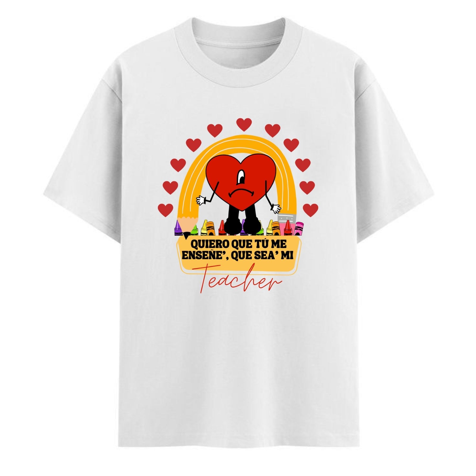 Pasimax "Quiero Que Seas Mi Teacher" Camiseta Unisex — detail close-up