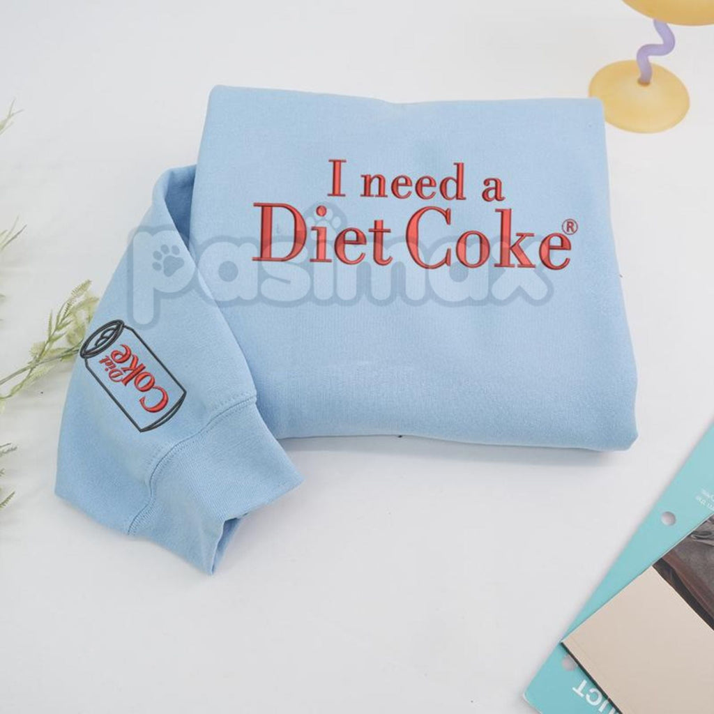 Pasimax Funny Embroidered "I Need a Diet Coke" Sweatshirt – Caffeine Humor Crewneck — lifestyle context