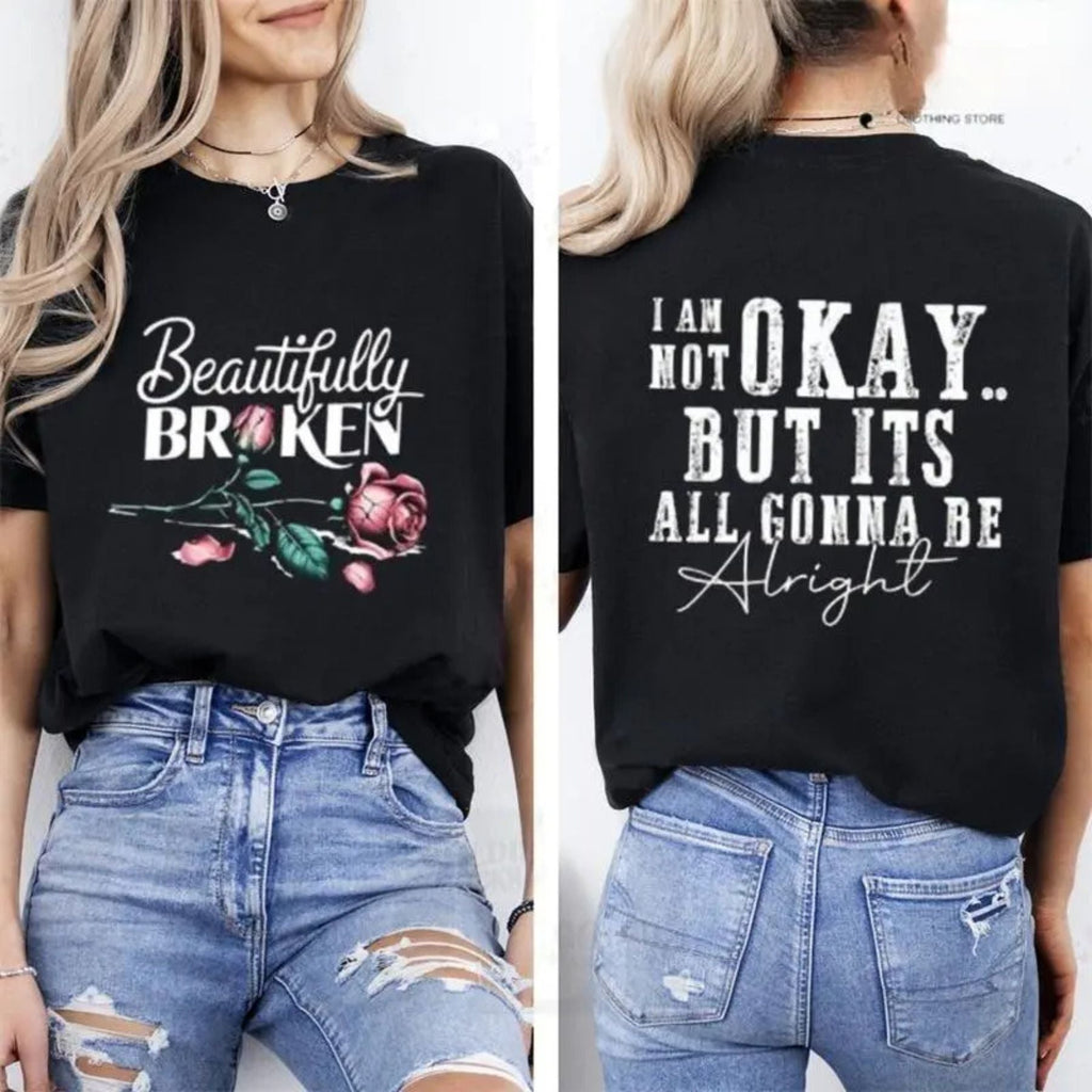 Pasimax "Beautifully Broken, Not Okay" T-Shirt — detail close-up