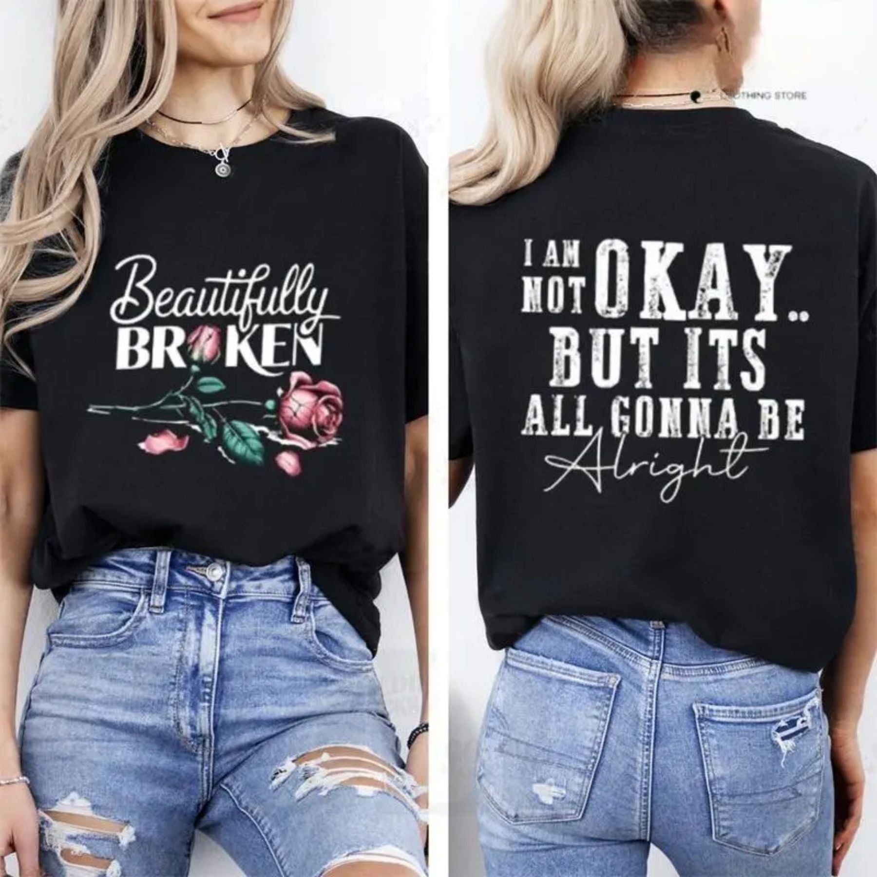 Pasimax "Beautifully Broken, Not Okay" T-Shirt — detail close-up
