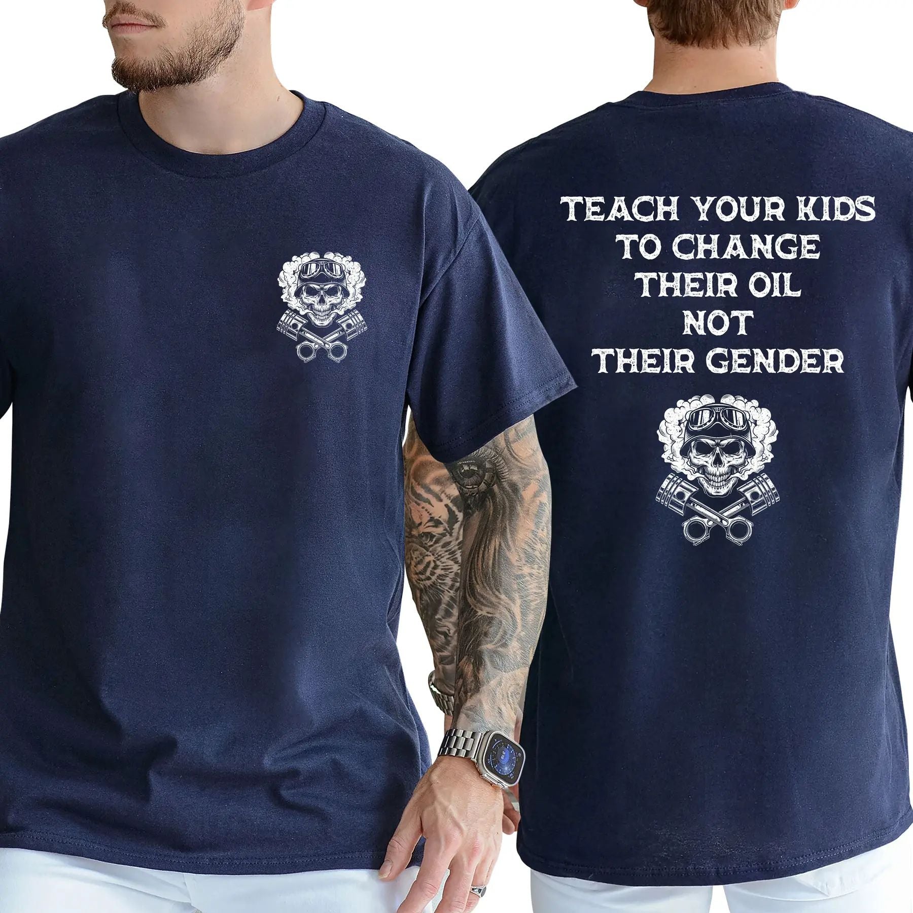 Pasimax Teach Your Kids To Change Their Oil Not Their Gender T-Shirt — detail close-up