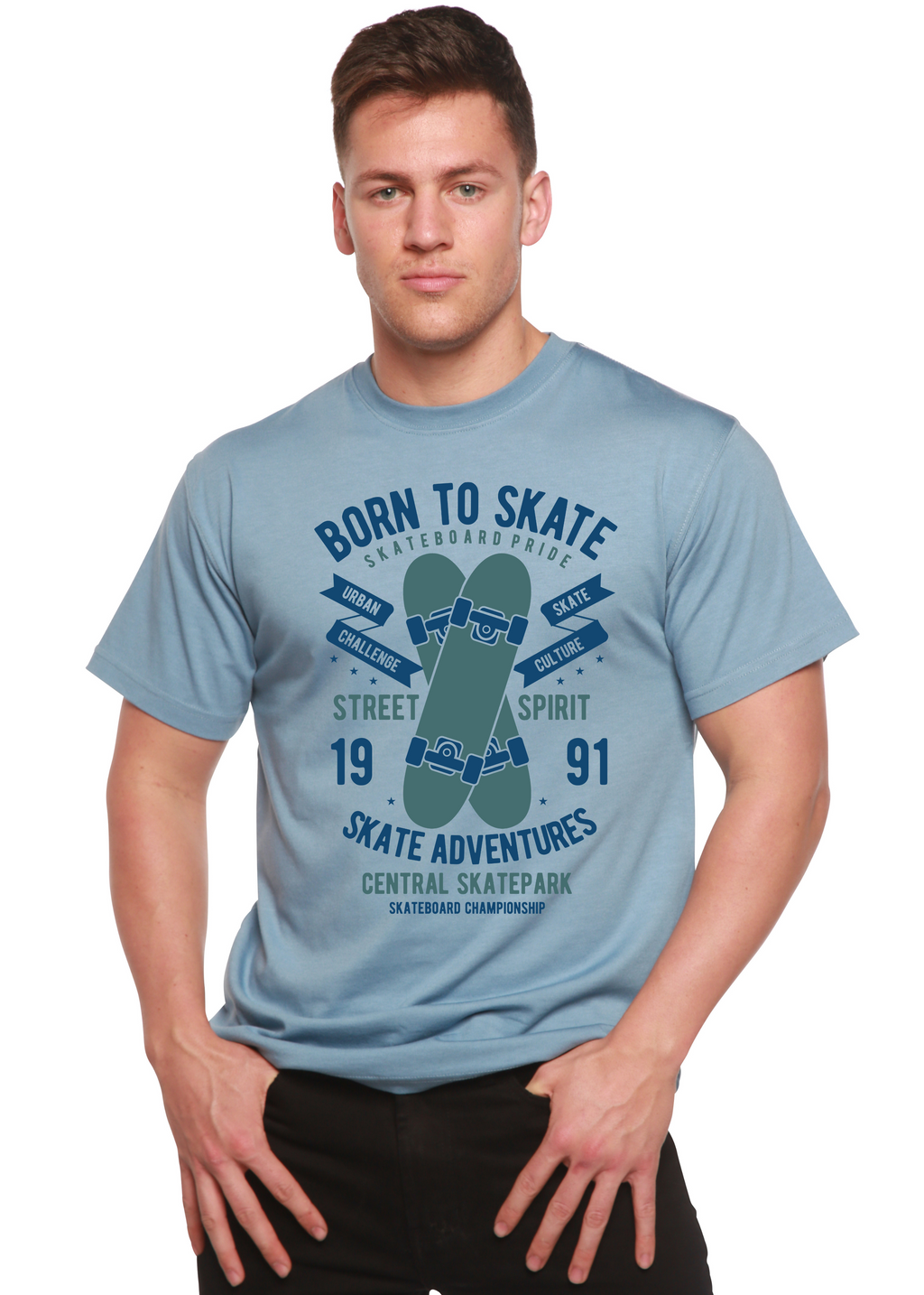 Spun Bamboo Born To Skate Men's Bamboo Viscose/Organic Cotton Short Sleeve Graphic T-Shirt — side view
