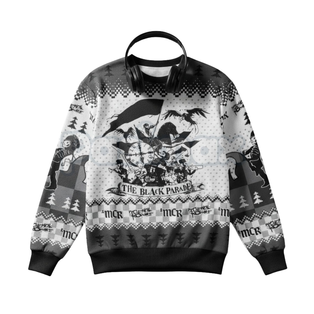 Pasimax MCR The Black Parade Ugly Christmas Sweater | Emo Rock Band Xmas Crewneck | My Chemical Romance Fan Gift — detail clo