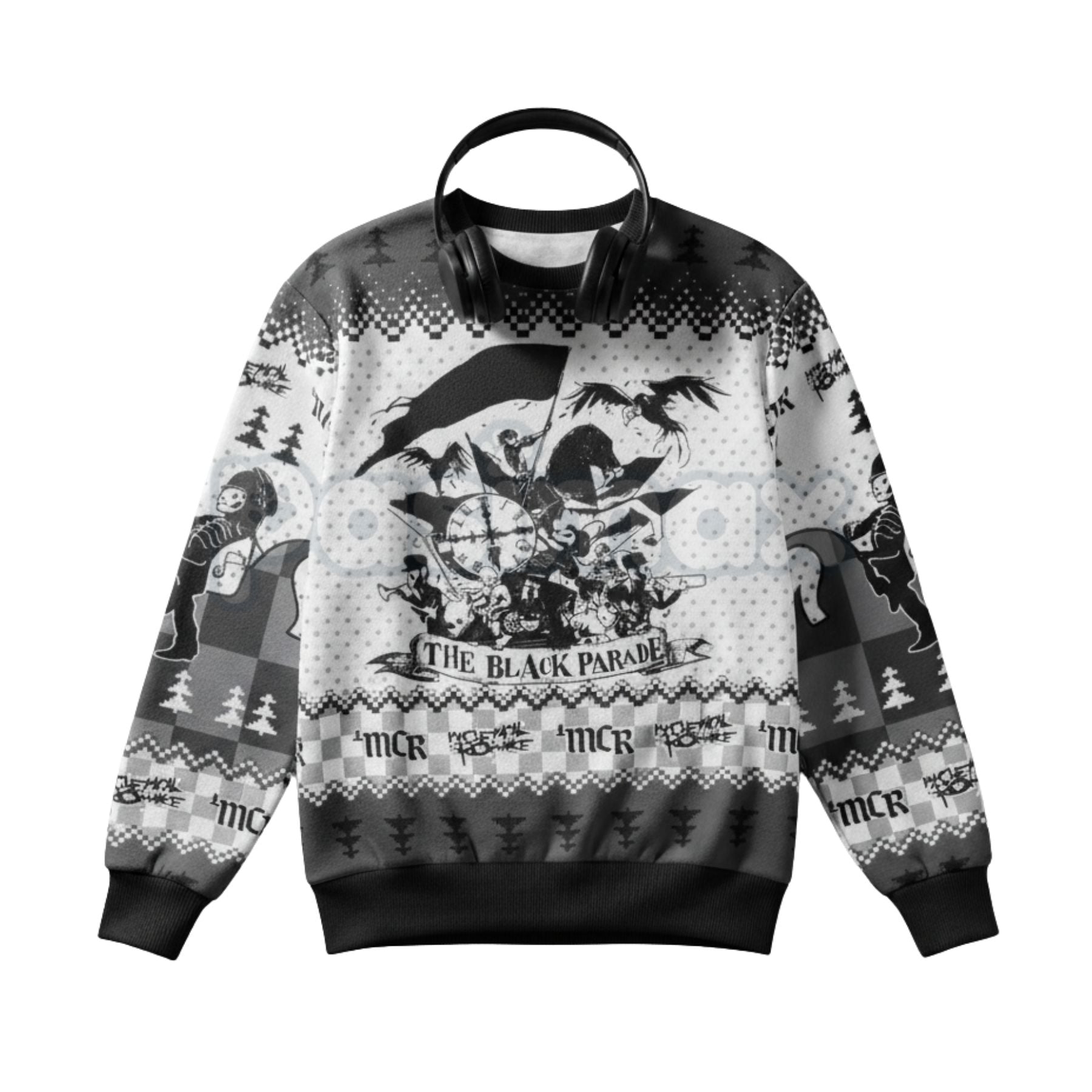 Pasimax MCR The Black Parade Ugly Christmas Sweater | Emo Rock Band Xmas Crewneck | My Chemical Romance Fan Gift — detail clo