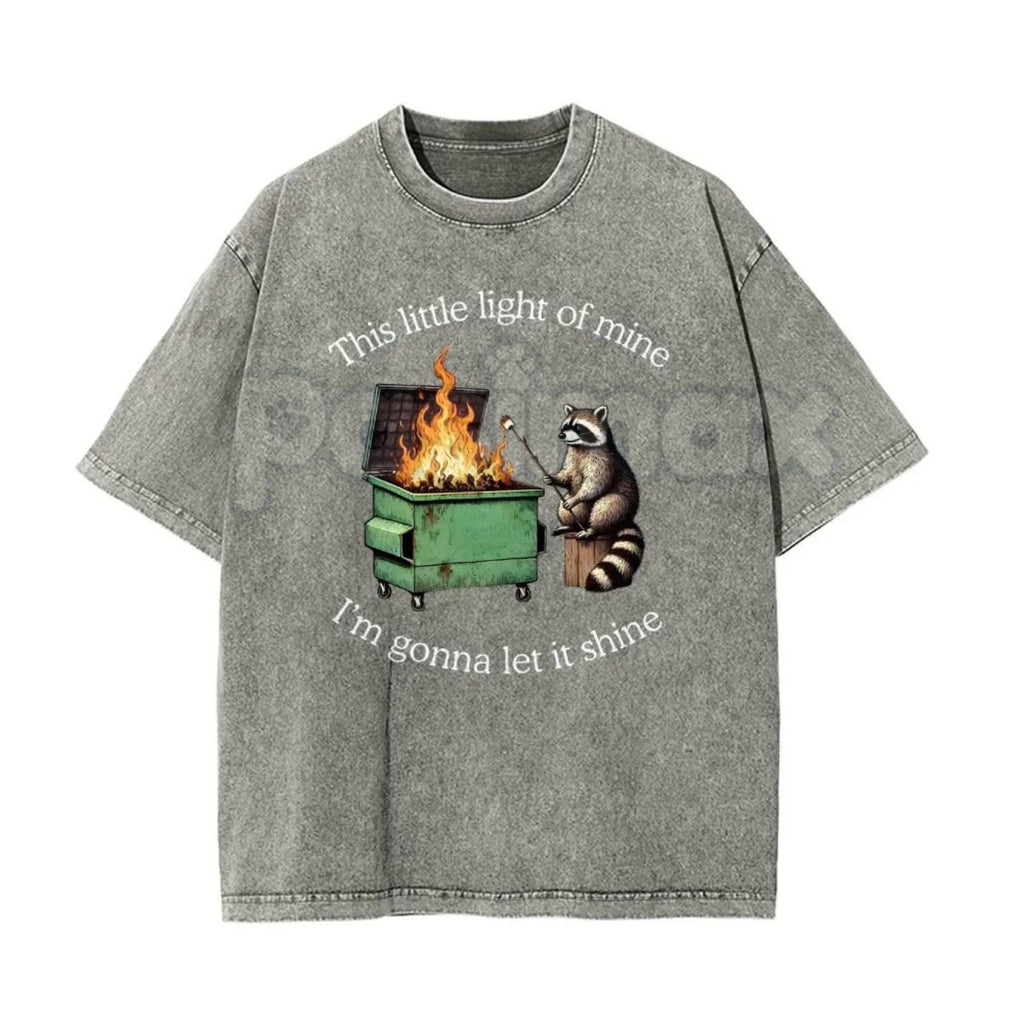 This Little Light of Mine Raccoon T-Shirt – Funny Trash Panda Graphic Tee, Lightweight Pink Washed Christian Humour Top