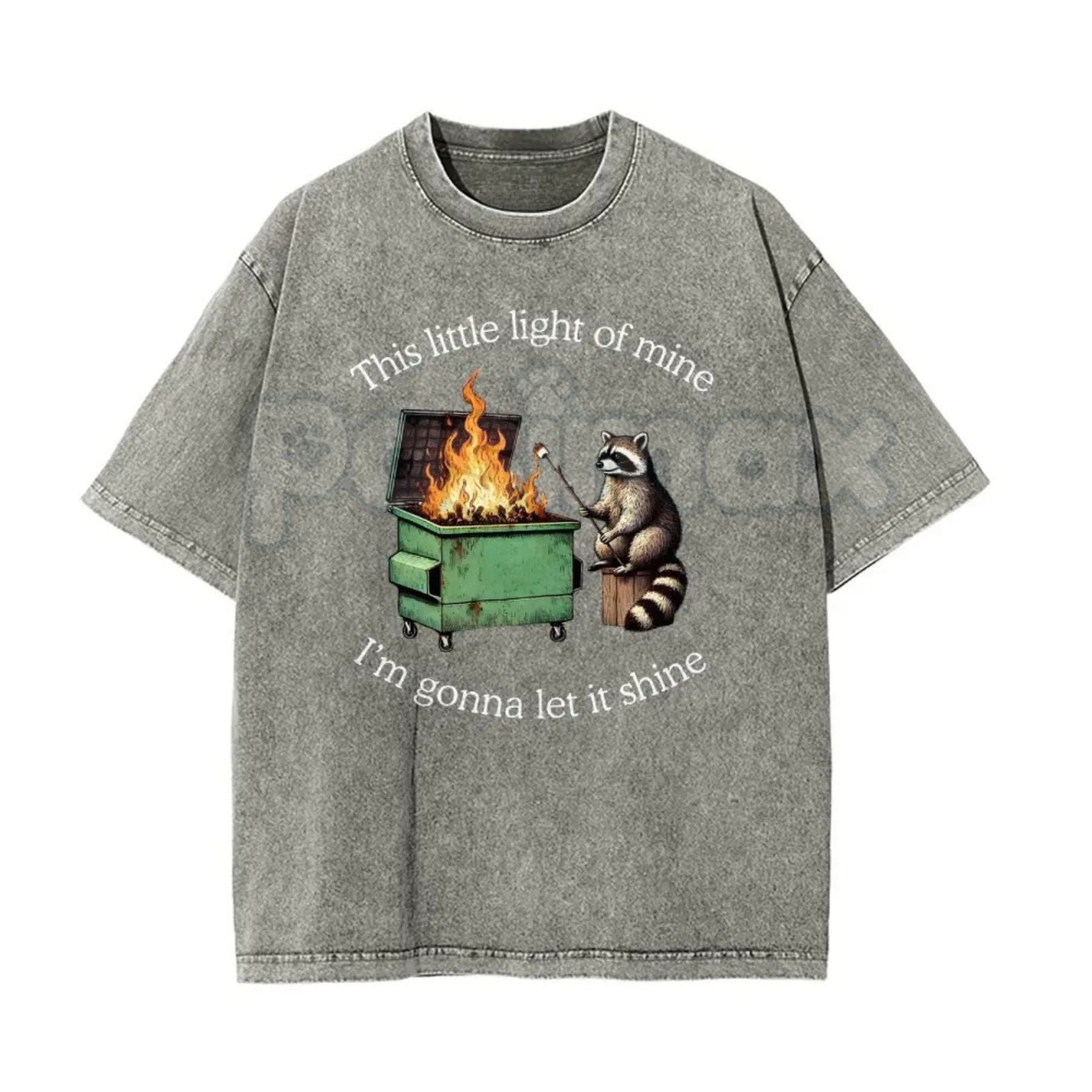 This Little Light of Mine Raccoon T-Shirt – Funny Trash Panda Graphic Tee, Lightweight Pink Washed Christian Humour Top