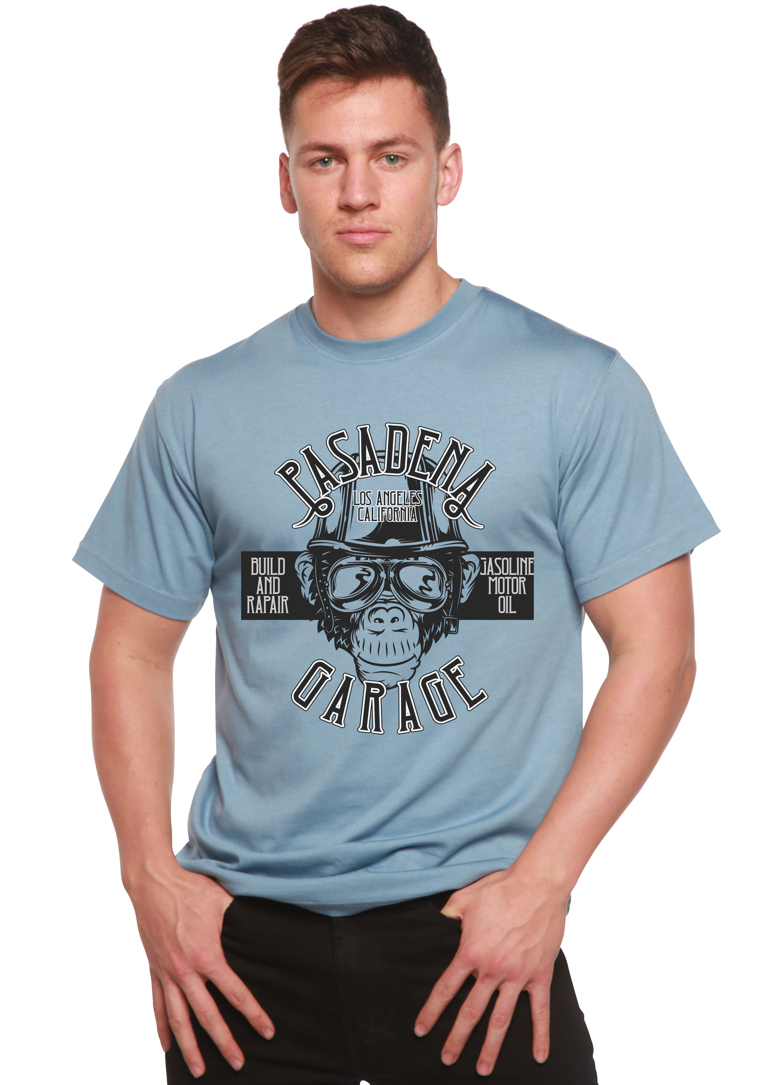 Spun Bamboo Pasadena Garage Men's Bamboo Viscose/Organic Cotton Short Sleeve Graphic T-Shirt — back view