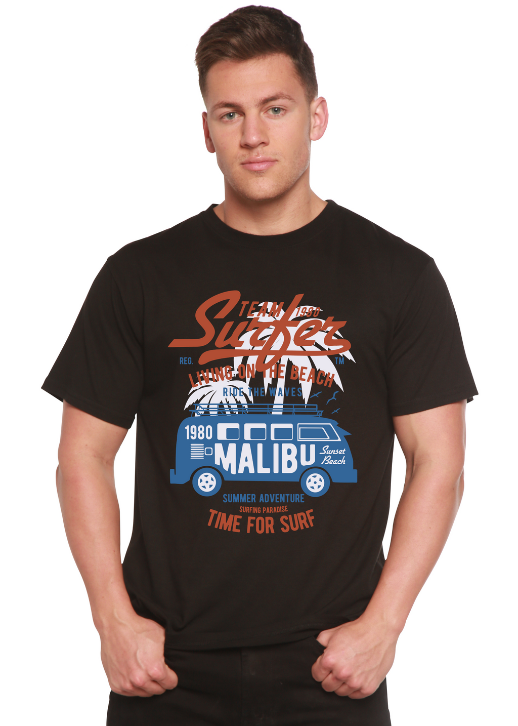 Spun Bamboo Team Surfer Spun Bamboo® Men's Bamboo Viscose/Organic Cotton Short Sleeve Graphic T-Shirt — detail close-up