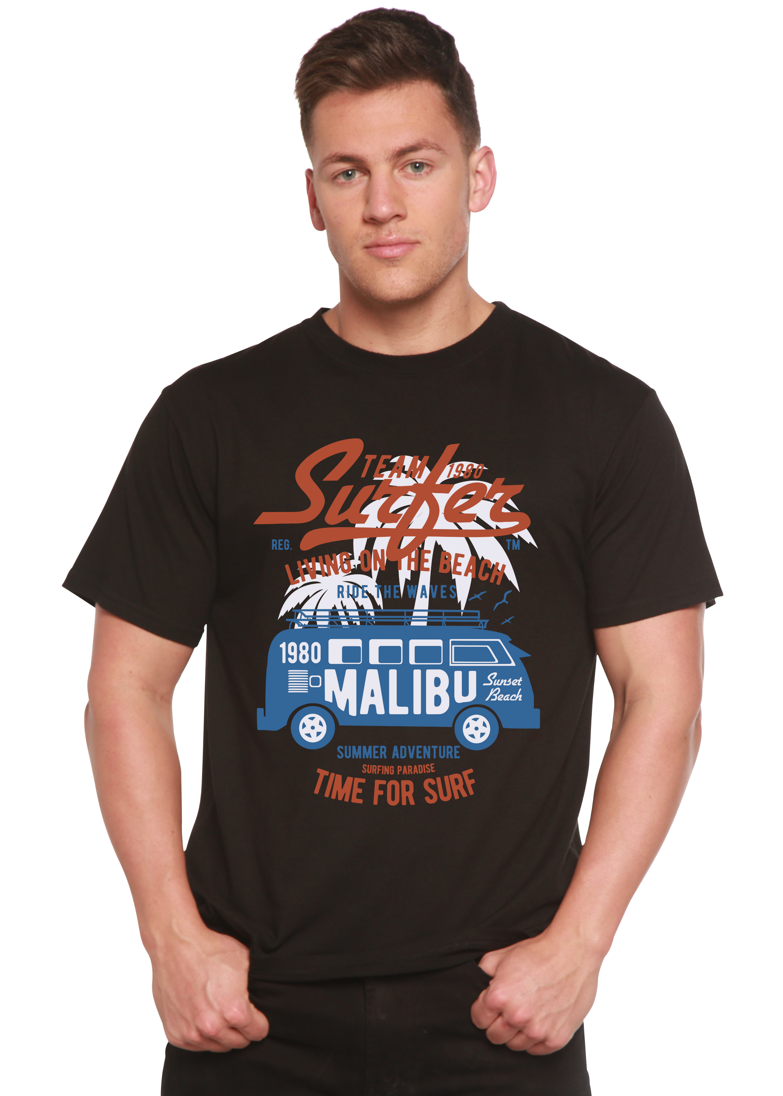 Spun Bamboo Team Surfer Spun Bamboo® Men's Bamboo Viscose/Organic Cotton Short Sleeve Graphic T-Shirt — detail close-up