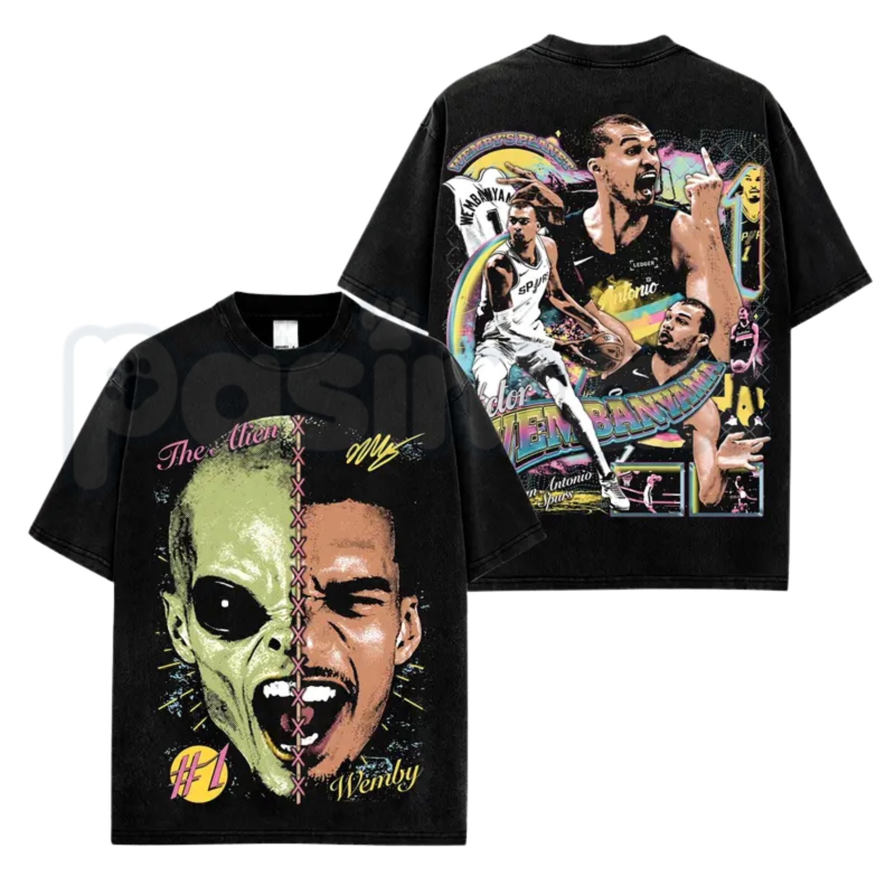 Victor Wembanyama VW1 T-Shirt – Premium Cotton San Antonio Basketball Graphic Tee, Vintage Washed Alien French Prodigy Streetwear