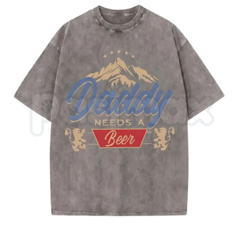 Daddy Needs A Beer T-Shirt – Funny Father's Day Vintage Washed Tee, Retro Lightweight Cotton Men's Graphic Top, Humorous Bar Streetwear