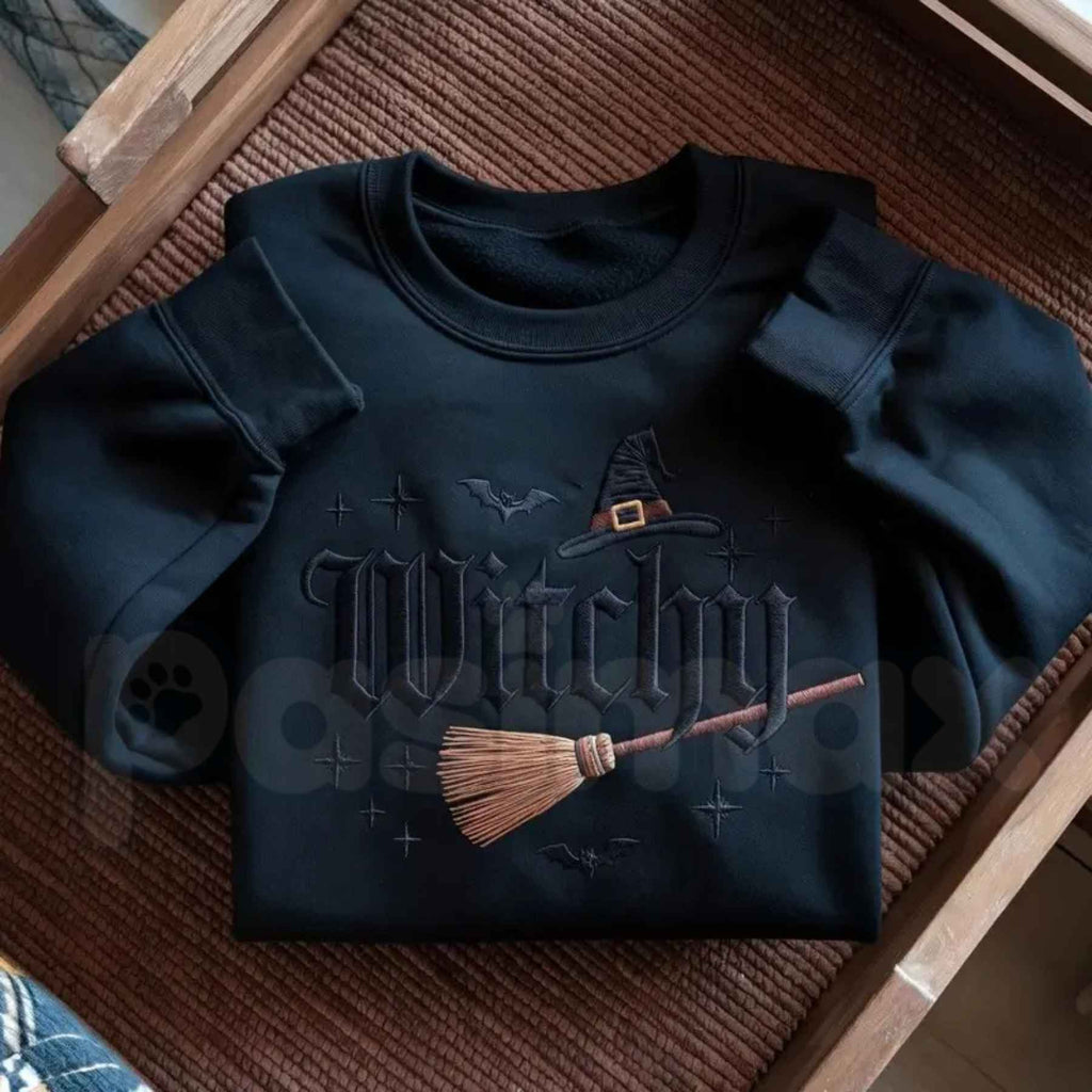 Filmyhub Embroidered Witchy Halloween Sweatshirt – Spooky Aesthetic Crewneck