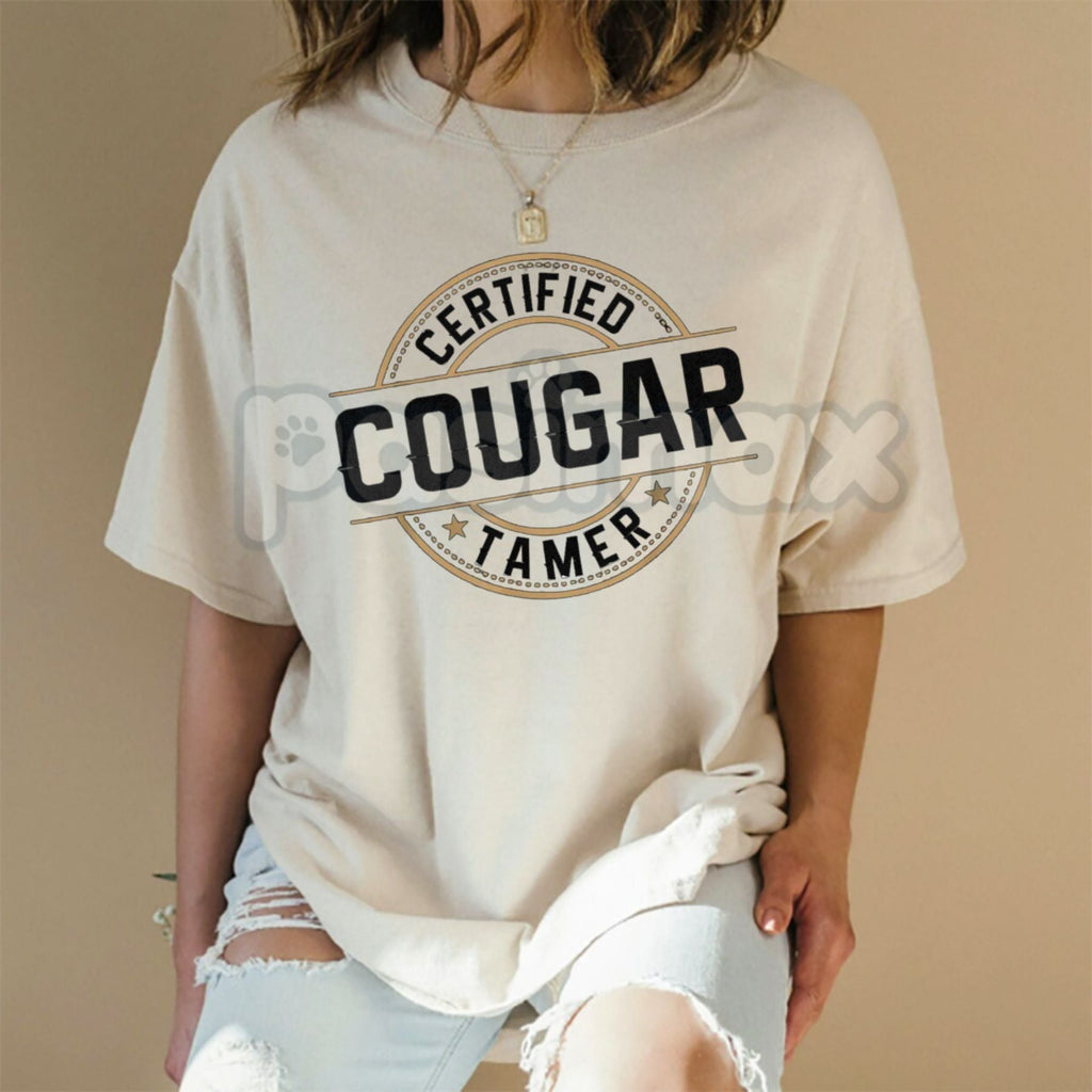 Pasimax "Certified Cougar Tamer" Funny Men's T-Shirt - Humorous Cougar Costume Graphic Tee, Premium 100% Cotton Sarcastic Men