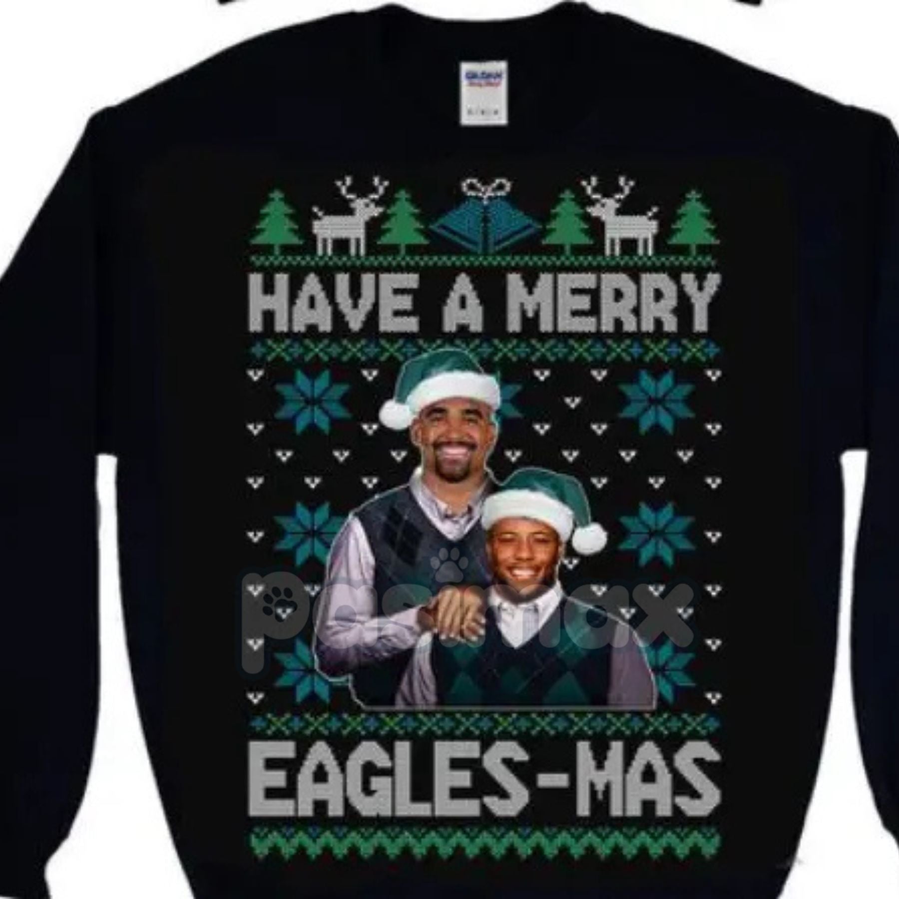 Pasimax Vintage Christmas All Team Football Step Brothers Crewneck – Funny Holiday Movie Sweatshirt (Black) — detail close-up