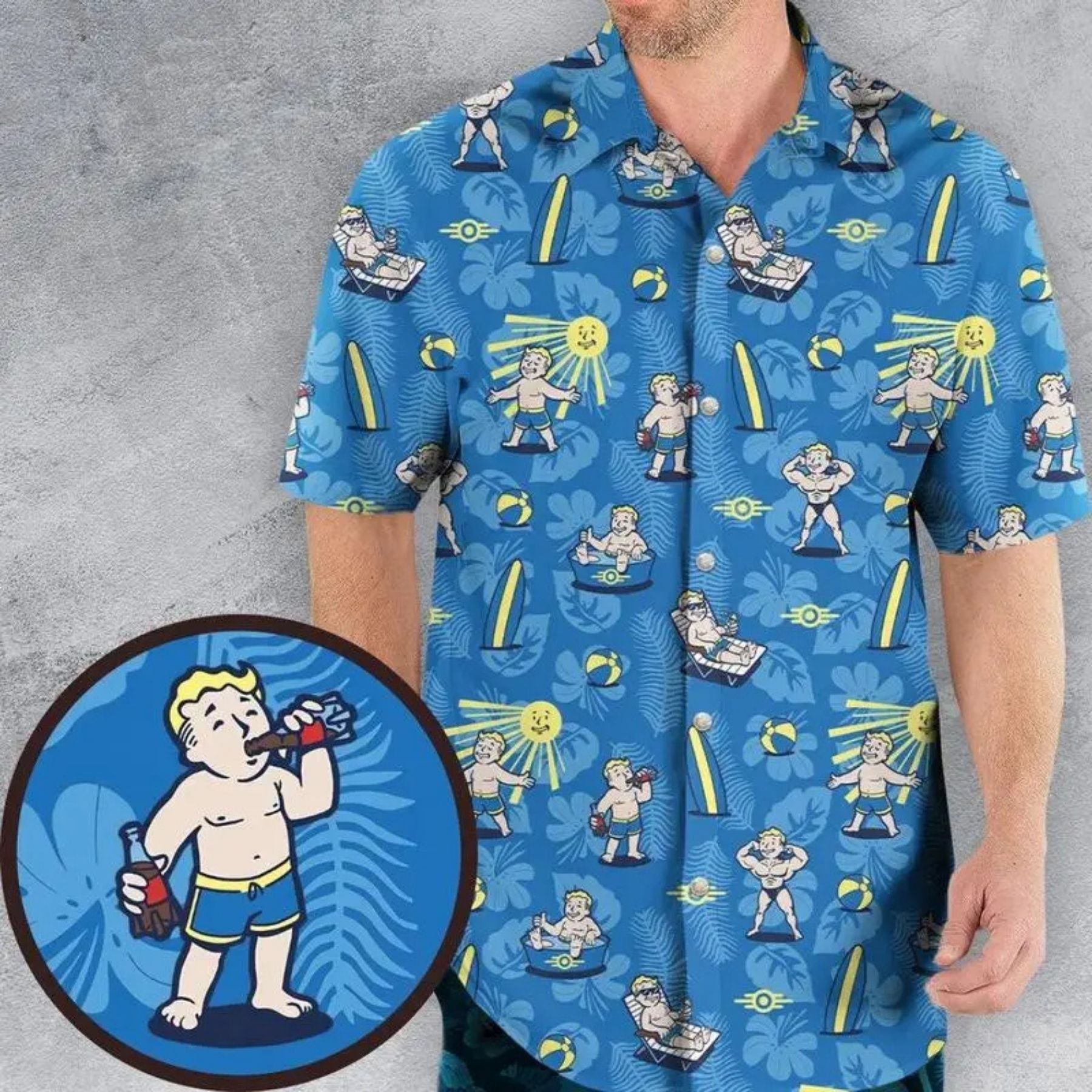 Pasimax Fallout Nuclear Summer Beach Hawaiian Shirt — detail close-up