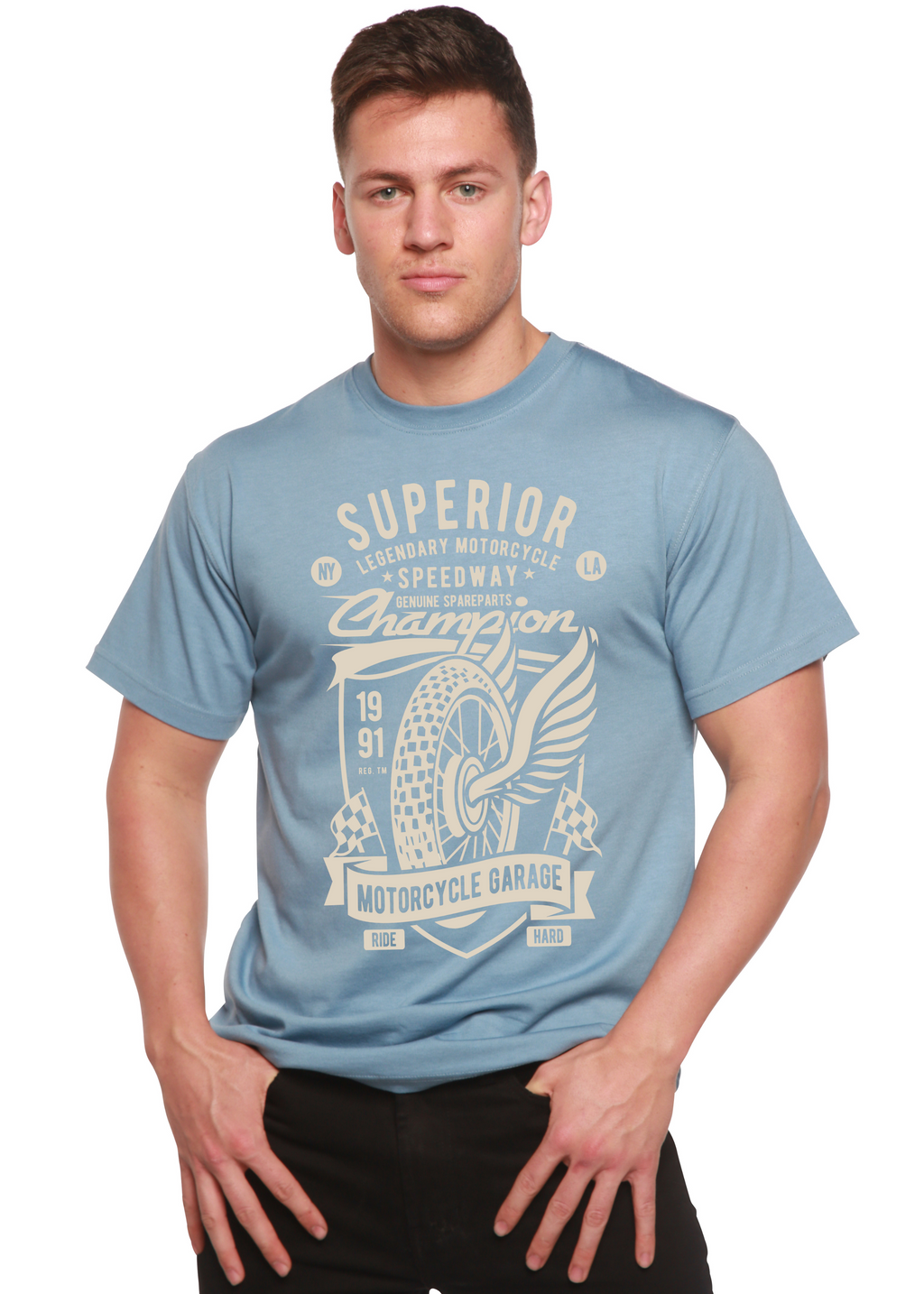 Spun Bamboo Superior Motorcycle Spun Bamboo® Men's Bamboo Viscose/Organic Cotton Short Sleeve Graphic T-Shirt — back view