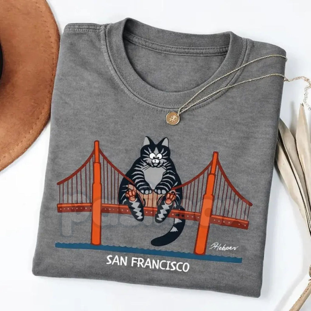"Catzilla" San Francisco Golden Gate T-Shirt – Funny Giant Cat Movie Graphic Tee, Premium 100% Cotton Pop Culture Top, Soft Lived-In Heavyweight Cinema Nerd Shirt, Made in USA