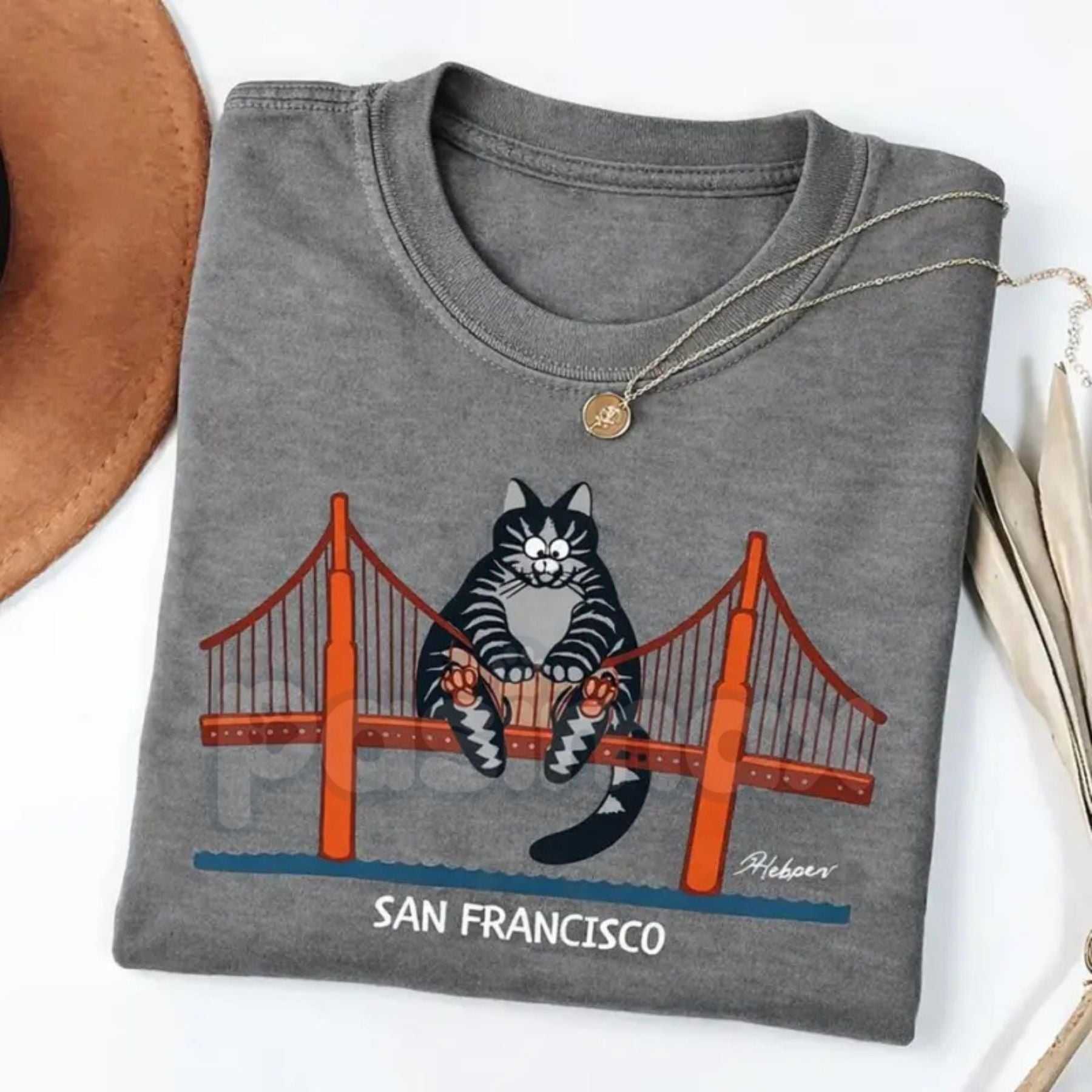 "Catzilla" San Francisco Golden Gate T-Shirt – Funny Giant Cat Movie Graphic Tee, Premium 100% Cotton Pop Culture Top, Soft Lived-In Heavyweight Cinema Nerd Shirt, Made in USA