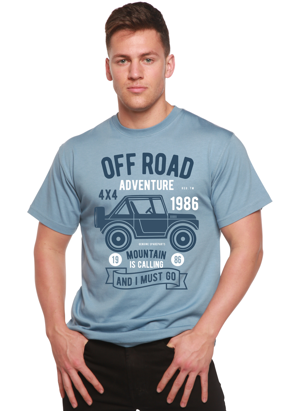 Spun Bamboo Off Road Adventure Spun Bamboo® Men's Bamboo Viscose/Organic Cotton Short Sleeve Graphic T-Shirt — detail close-u
