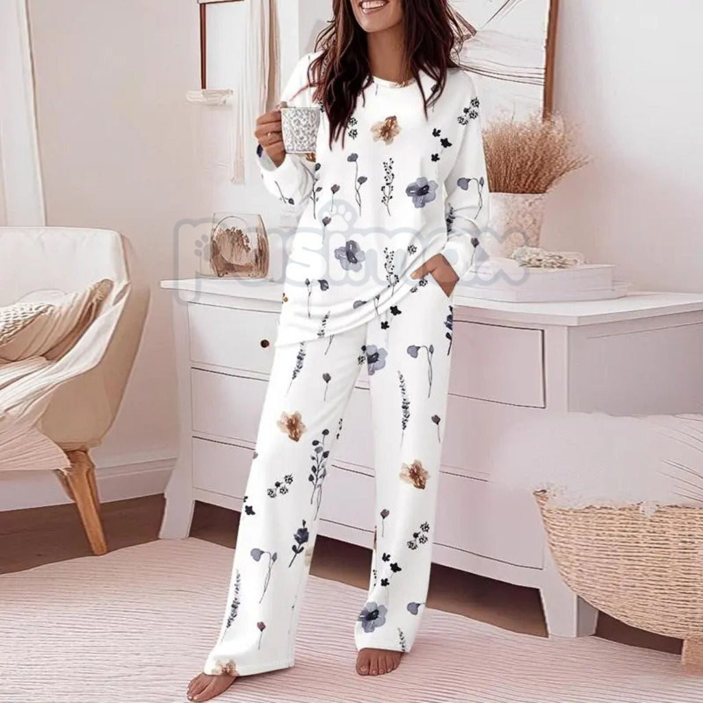 Pasimax ChicMe Women's Floral Print Lounge Set - Long Sleeve Top & Casual Pants with Pockets, Comfortable Home Wear — side vi