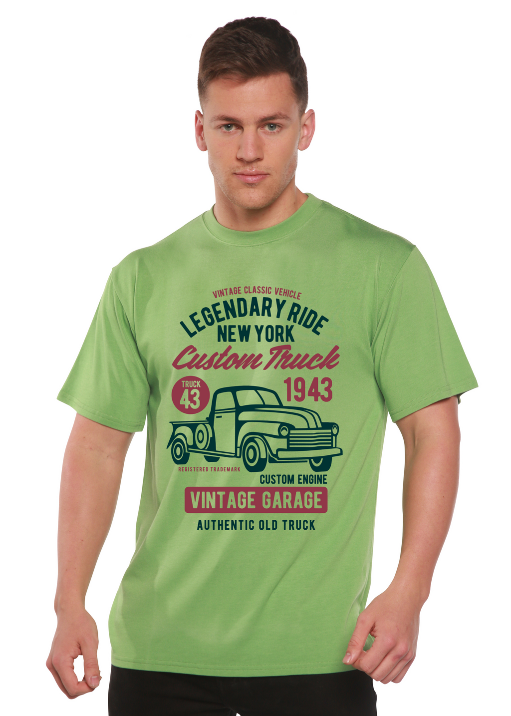 Spun Bamboo Legendary Ride Custom Truck Men's Bamboo Viscose/Organic Cotton Short Sleeve Graphic T-Shirt — detail close-up