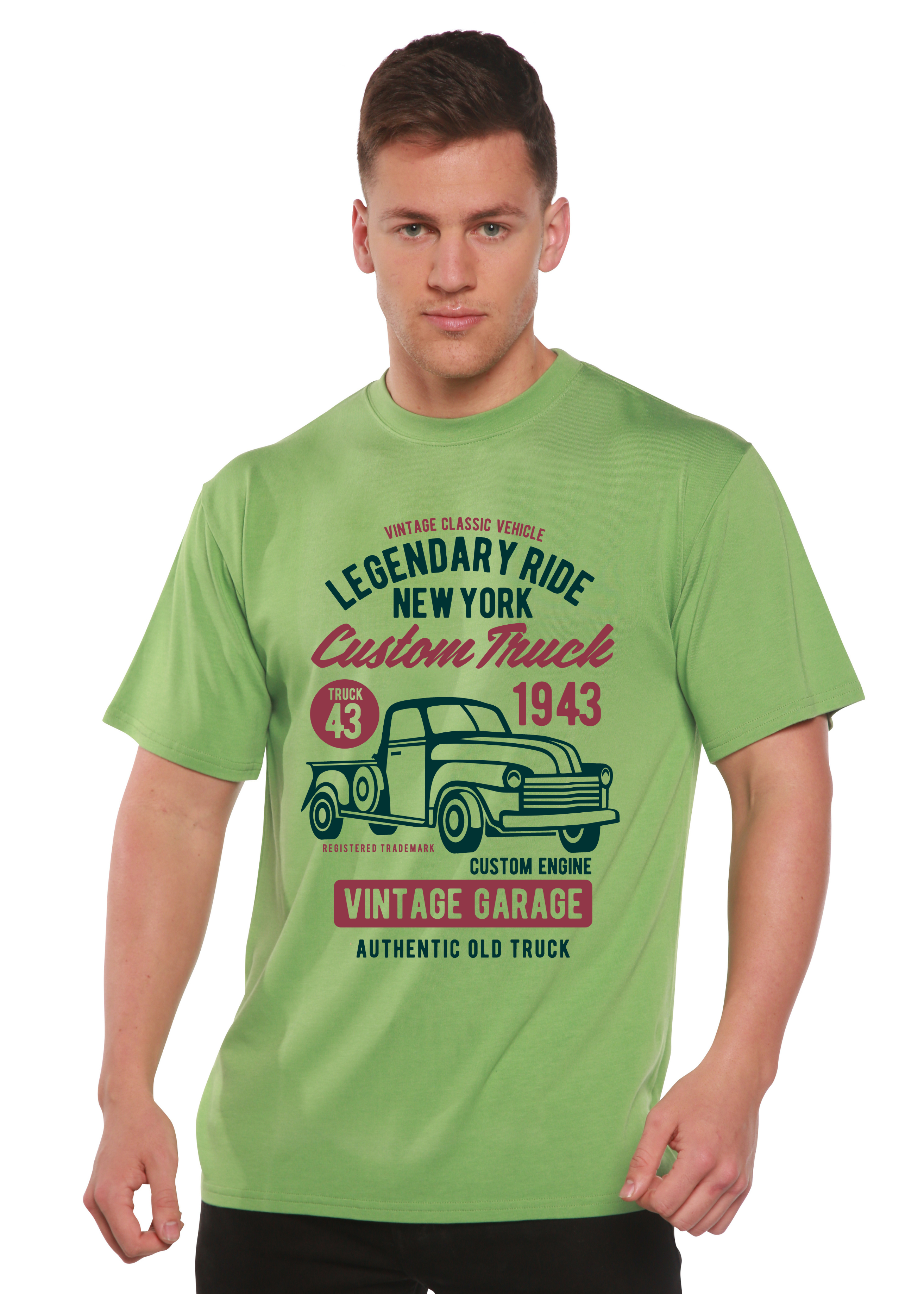Spun Bamboo Legendary Ride Custom Truck Men's Bamboo Viscose/Organic Cotton Short Sleeve Graphic T-Shirt — detail close-up