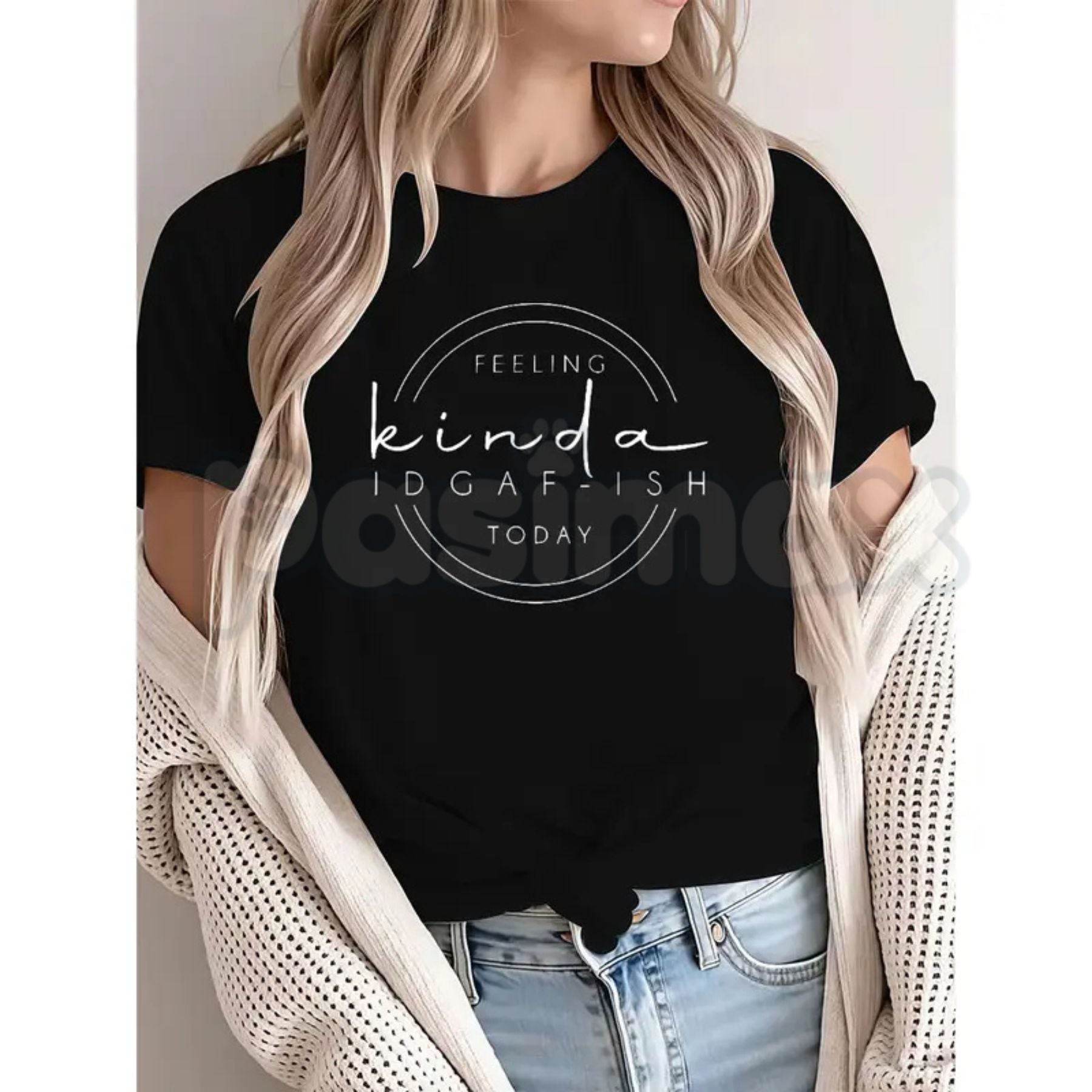 Pasimax Feeling Kinda IDGAF-ish Today Sweatshirt – Funny Sarcastic Hoodie & Mood Graphic T-Shirt — detail close-up