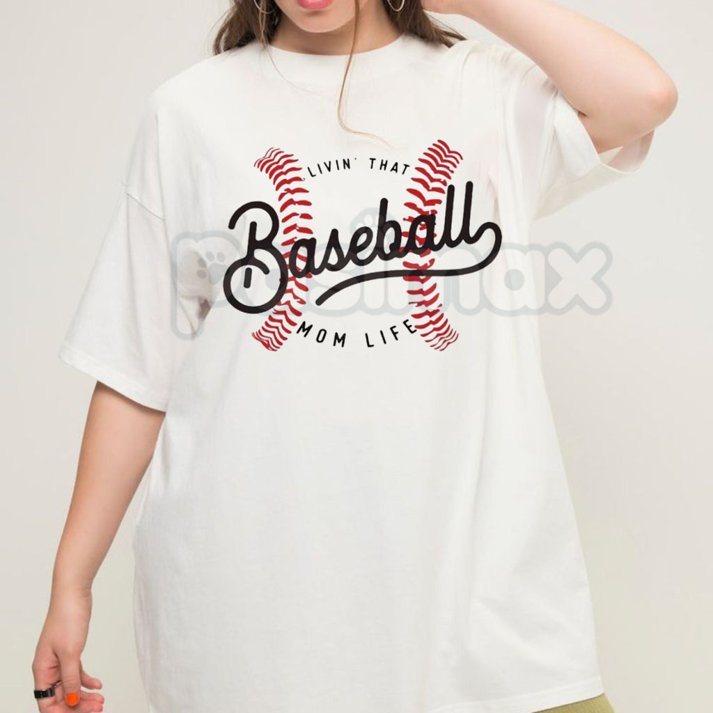 Pasimax "Livin' That Baseball Mom Life" Short Sleeve Crew Neck - Premium 100% Cotton Baseball Mom Graphic Tee, Game Day Sport